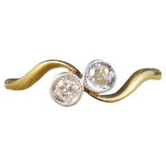 Edwardian Two Stone Diamond Twist Ring in 18ct Yellow Gold and Platinum