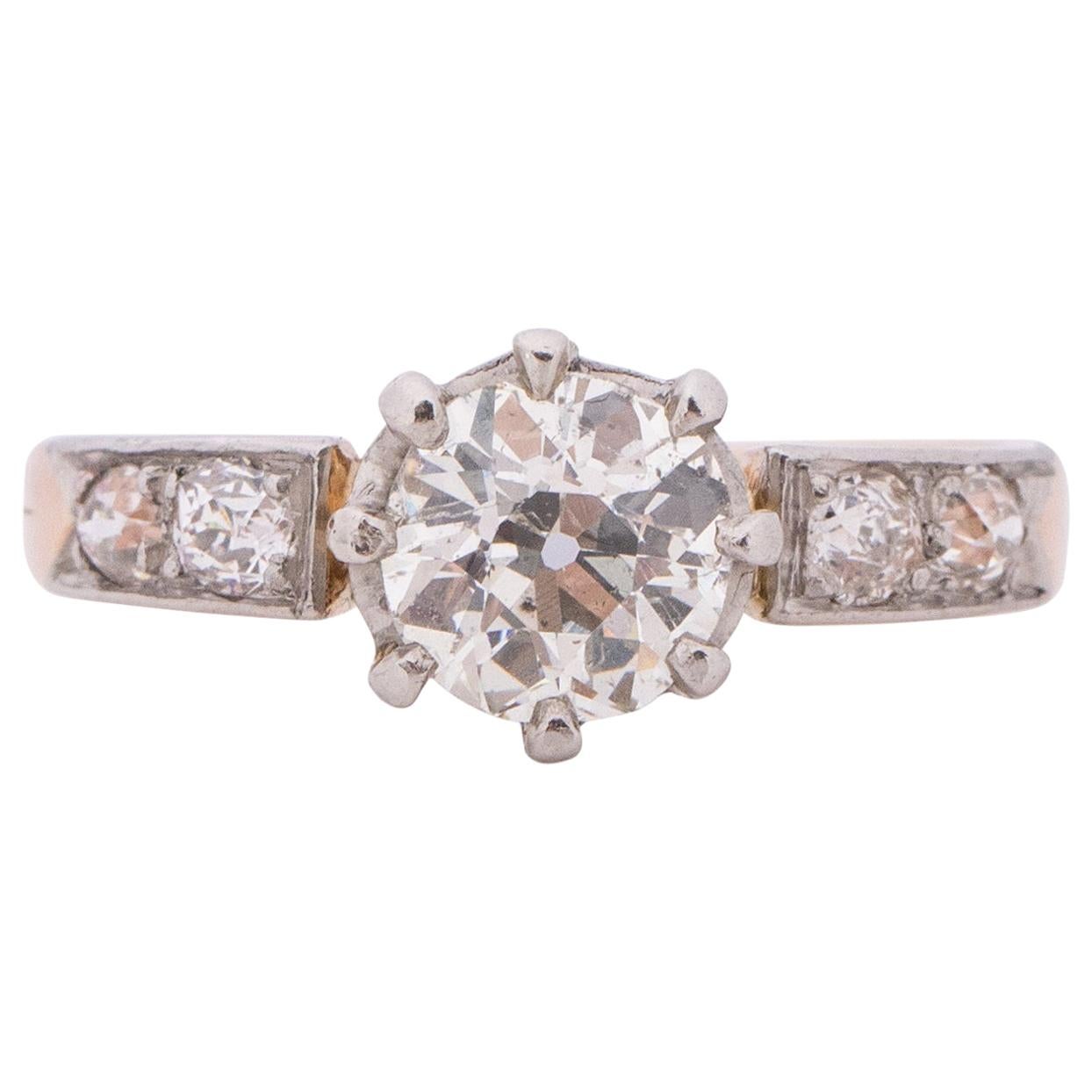 Edwardian Two-Tone Rose/White Gold 1.25 Carat Solitaire Diamond Engagement Ring