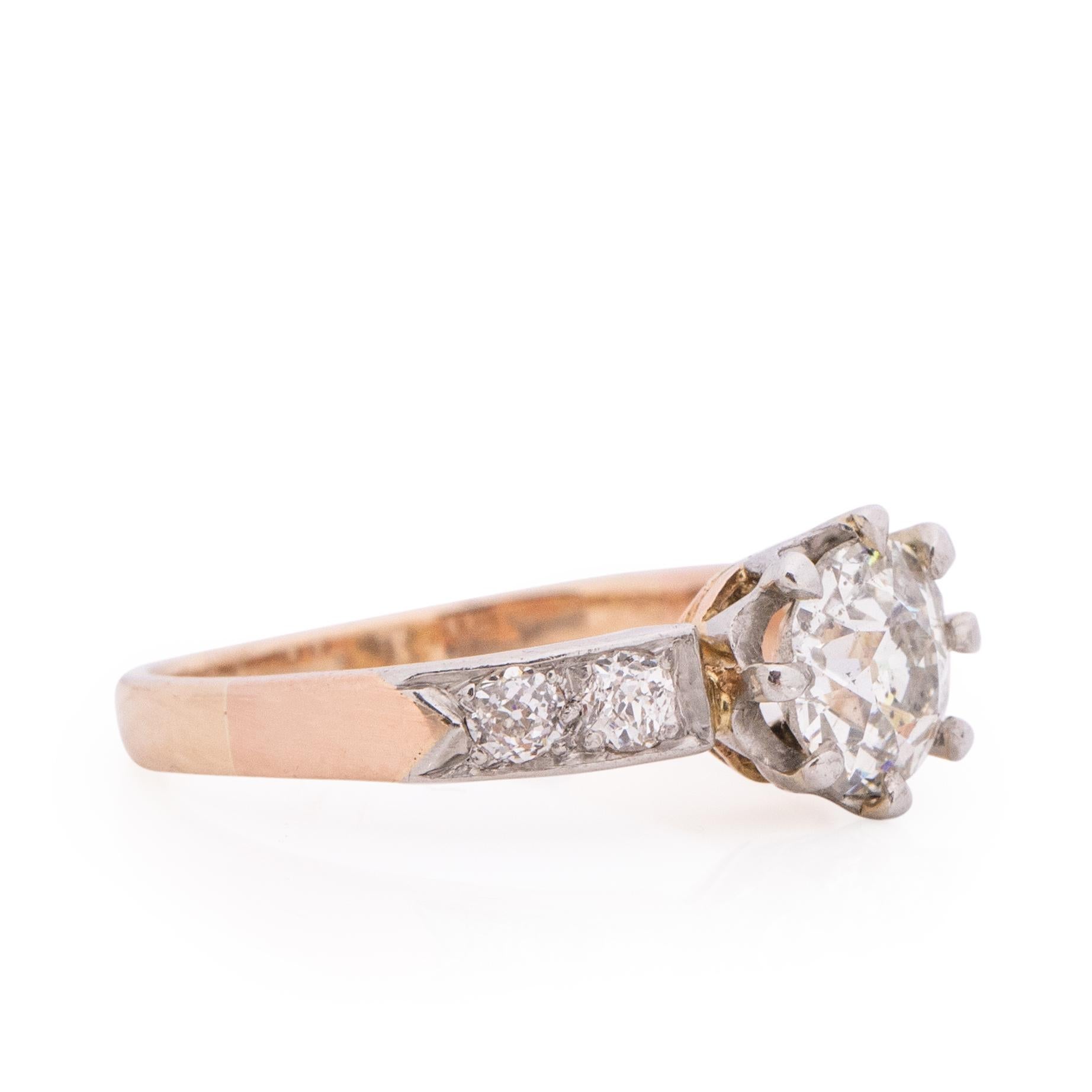 Old European Cut Edwardian Two-Tone Rose/White Gold 1.25 Carat Solitaire Diamond Engagement Ring