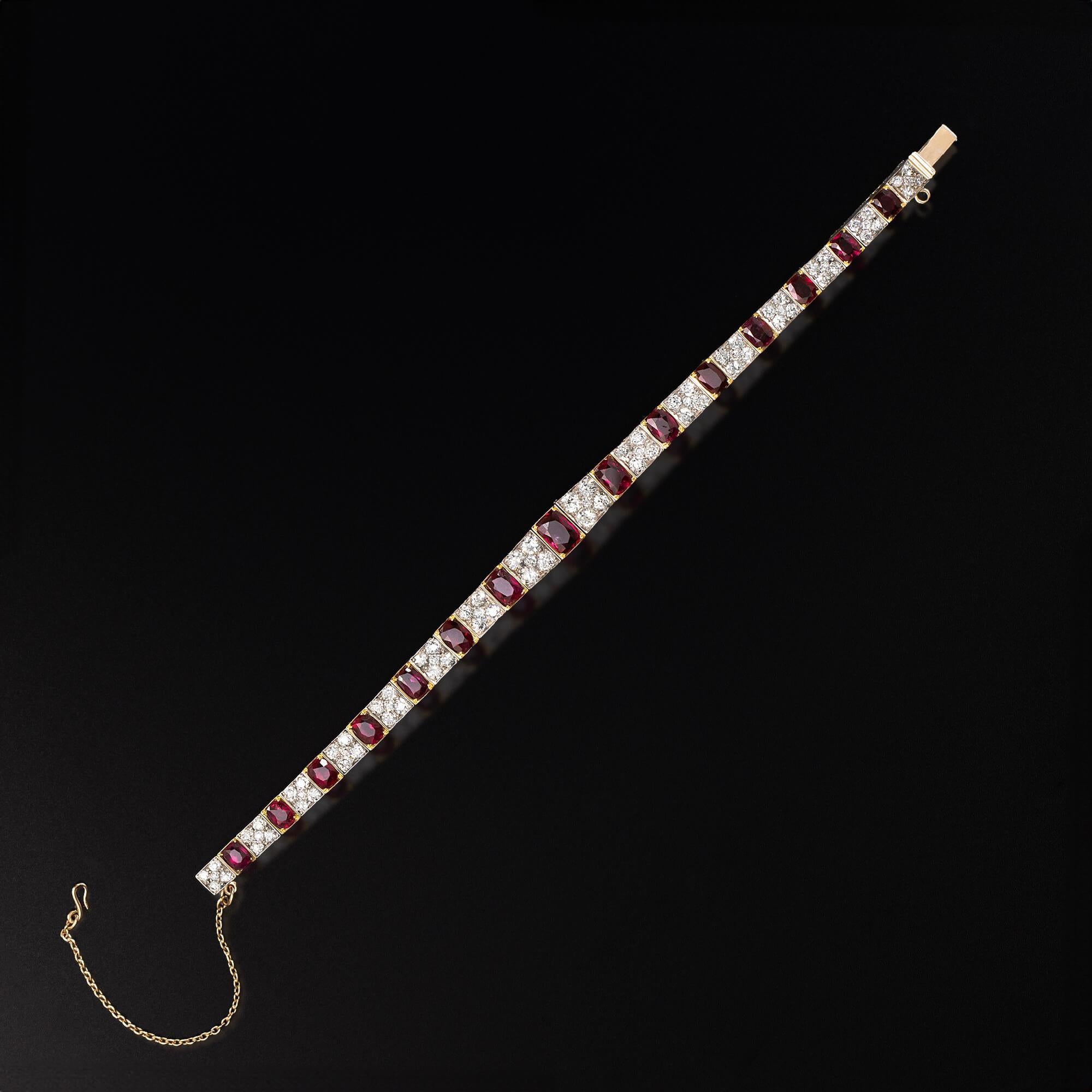 Edwardian Two Tone Ruby & Diamond Bracelet Circa 1910 In Good Condition For Sale In ADELAIDE, SA