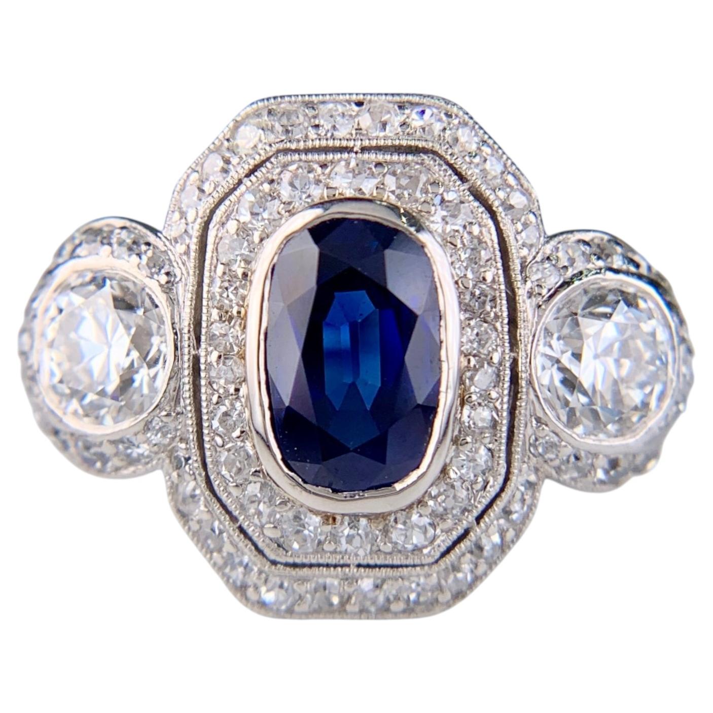 Edwardian Ungeheizter Saphir Diamant Platin Ring