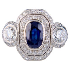Edwardian Unheated Sapphire Diamond Platinum Ring