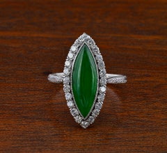 Edwardian Untreated 2.7 Ct Green Jade Diamond Platinum Ring