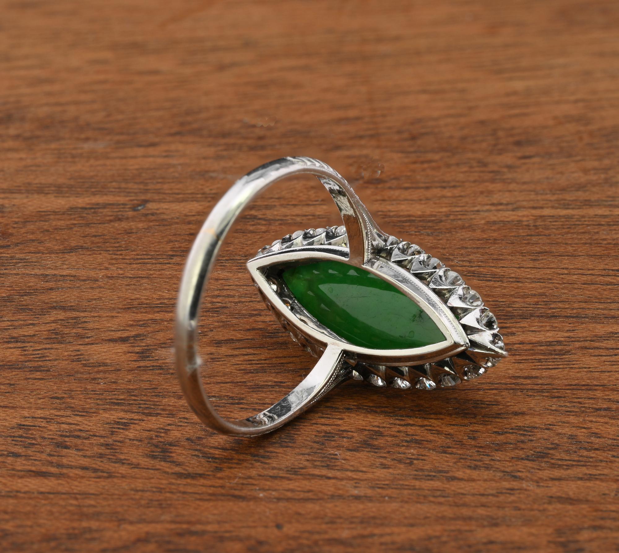Bague Edwardienne non traitée 2.7 Ct Jade Vert Diamant Platine en vente 1