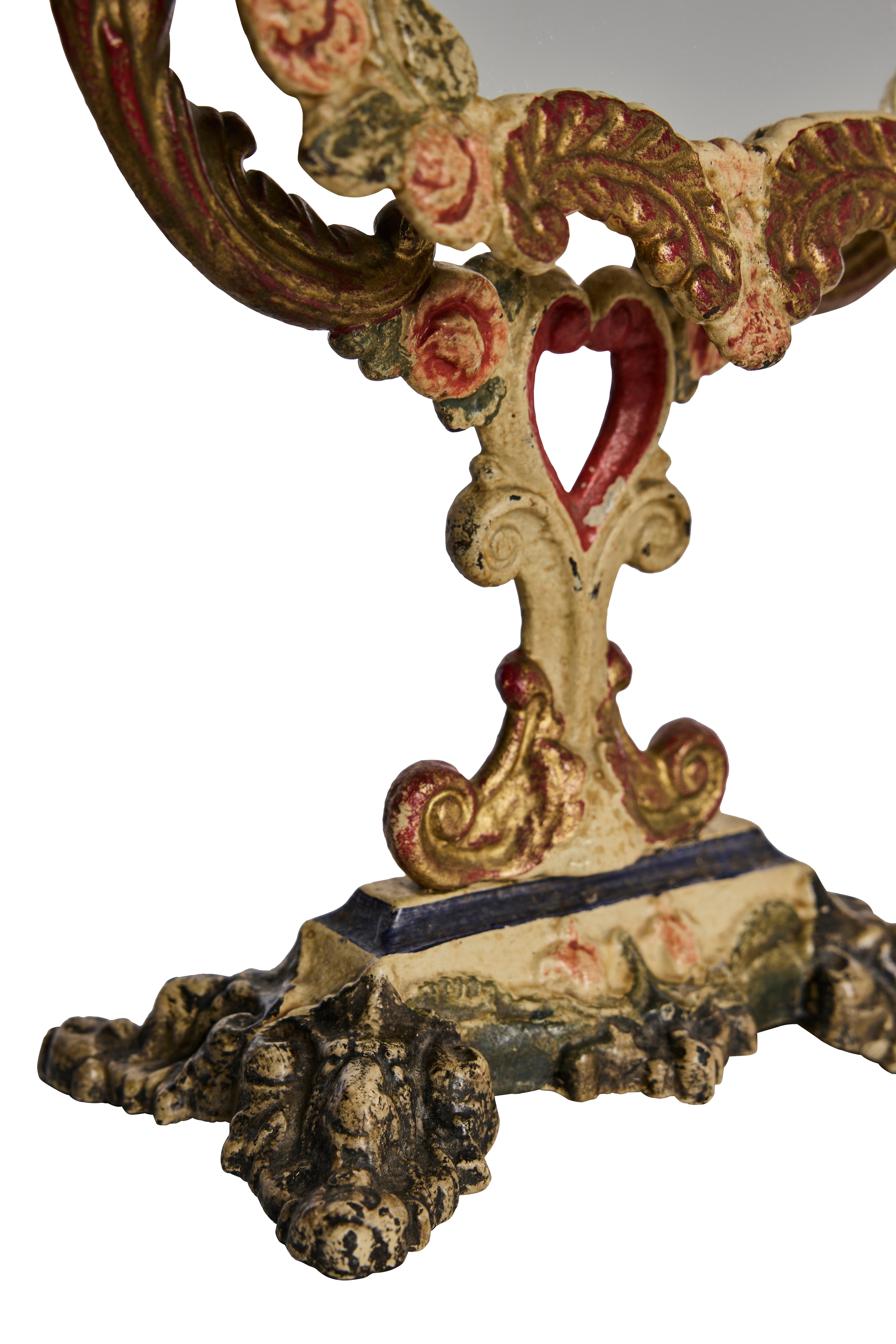 Edwardian/Victorian Cast Iron Vanity Mirror with Heart Motif, Early 20th Century In Good Condition For Sale In Göteborg, SE