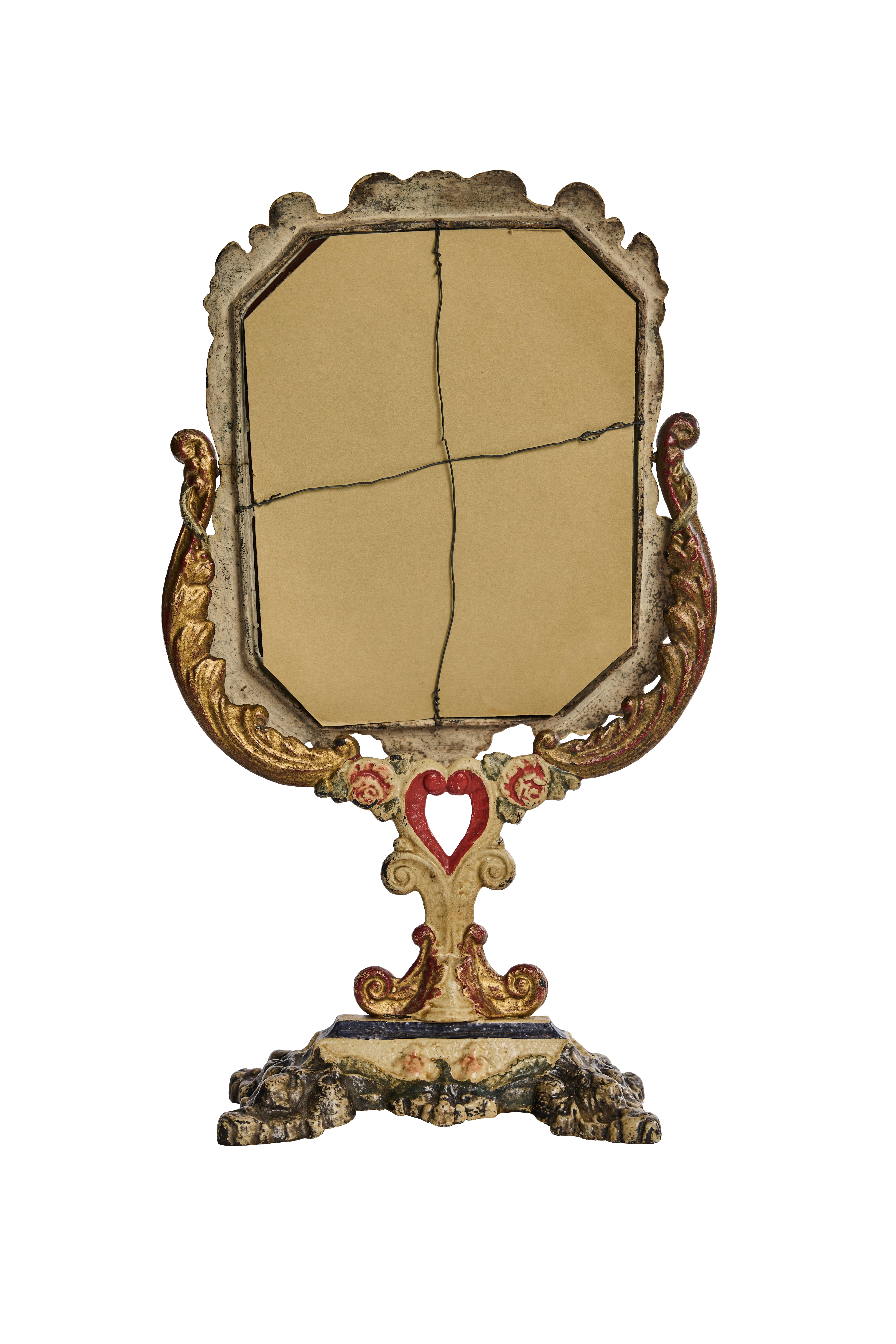 Edwardian/Victorian Cast Iron Vanity Mirror with Heart Motif, Early 20th Century For Sale 1