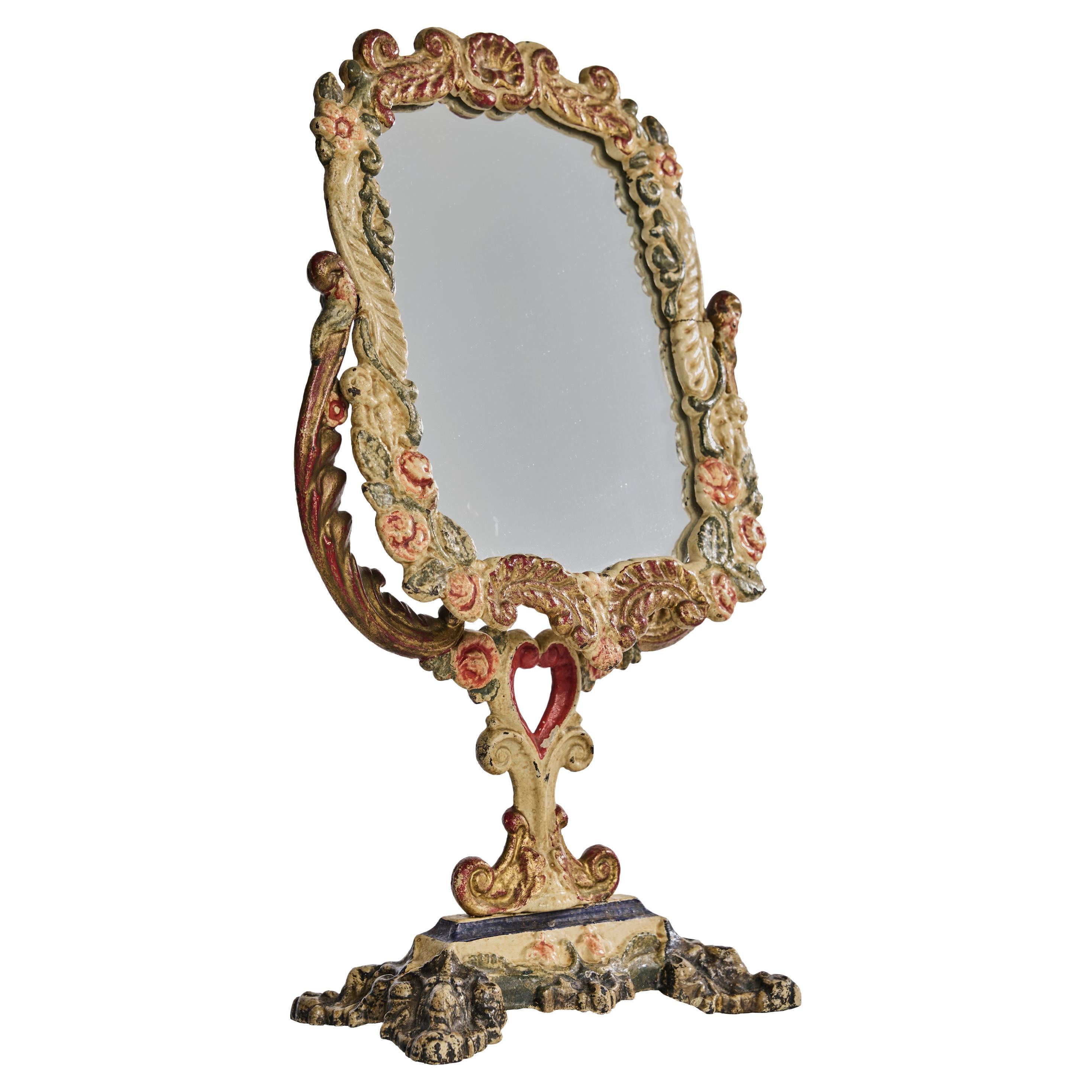 Edwardian/Victorian Cast Iron Vanity Mirror with Heart Motif, Early 20th Century