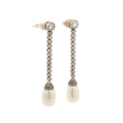 Edwardian Vintage Diamond and Pearl Platinum Drop Earrings