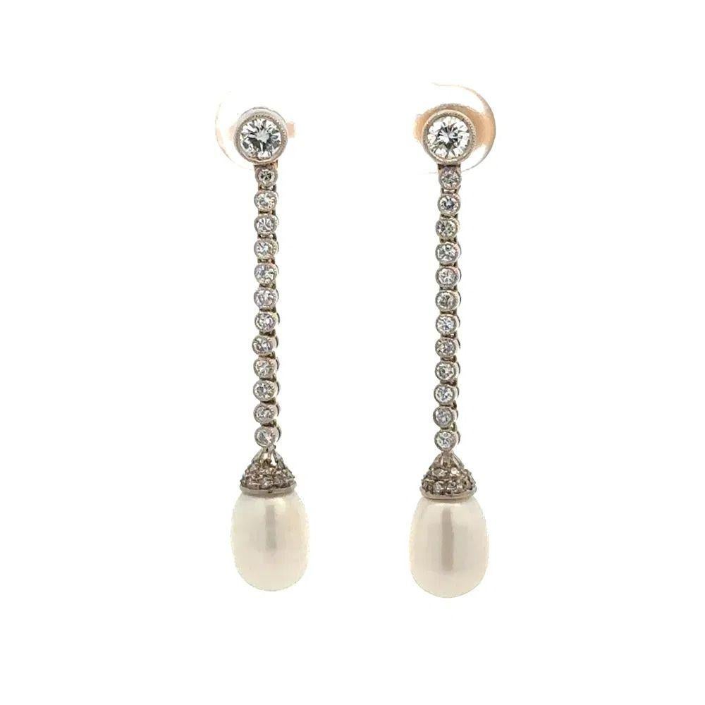 Edwardian Vintage Diamond and Pearl Platinum Drop Earrings In Excellent Condition For Sale In Montreal, QC