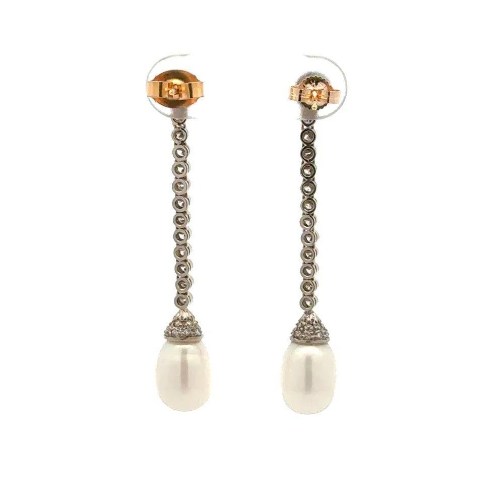 Women's Edwardian Vintage Diamond and Pearl Platinum Drop Earrings For Sale