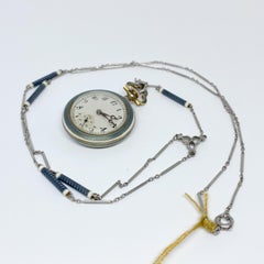 Edwardian Longines Blue Enamel Pendant Watch Platinum and 14 Karat Yellow Gold