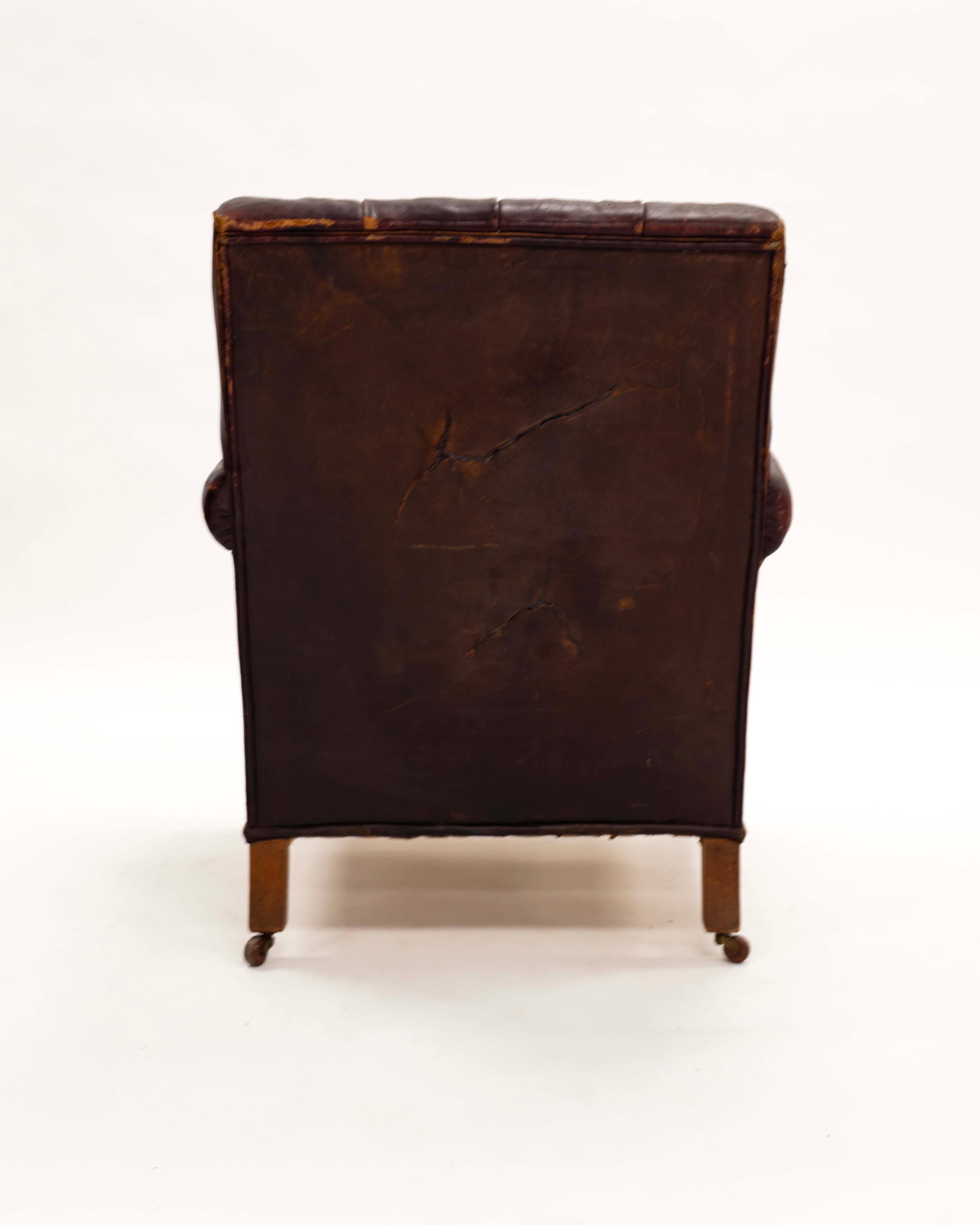 20th Century Edwardian Vintage Tufted Leather Library Chair