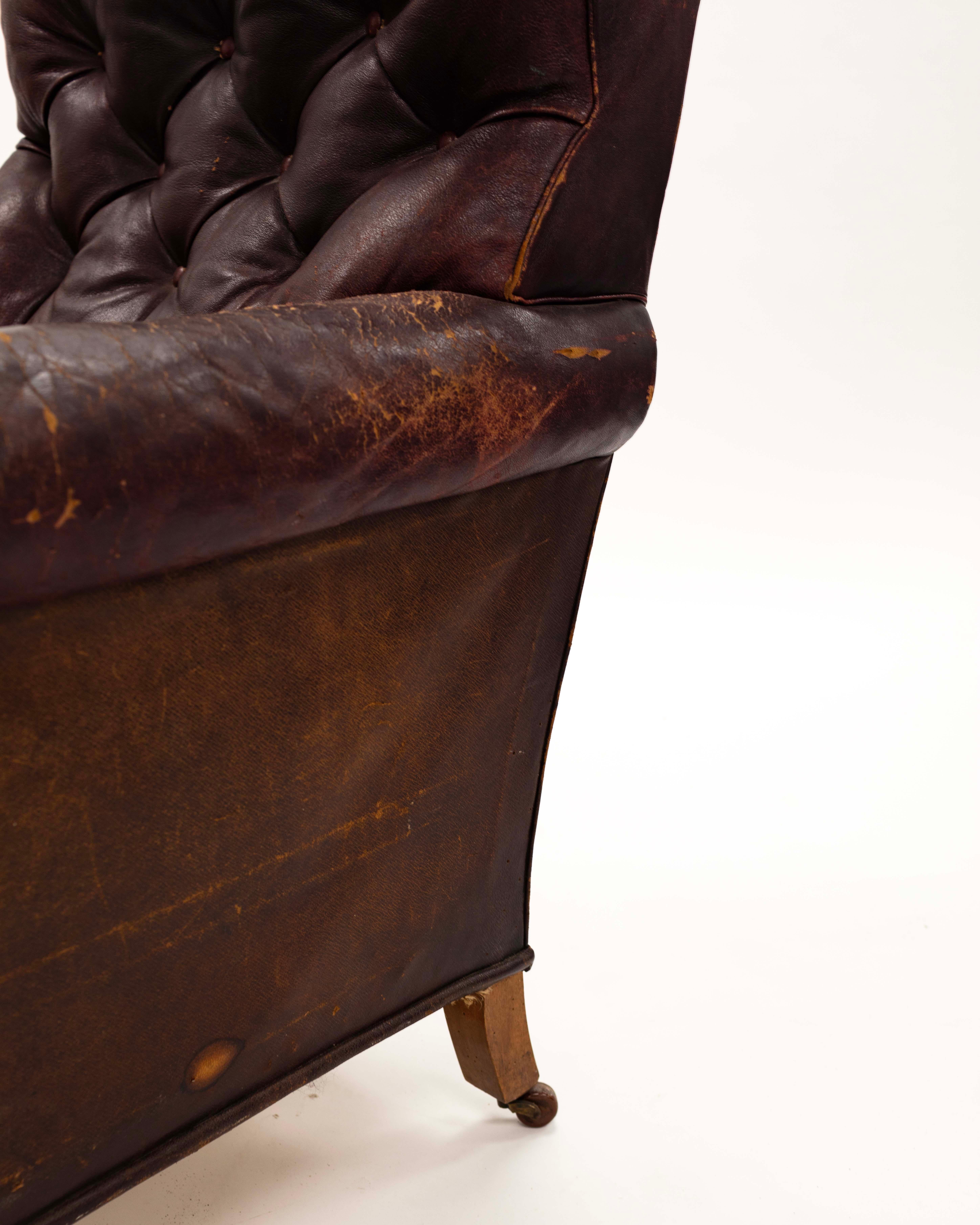 Edwardian Vintage Tufted Leather Library Chair 2