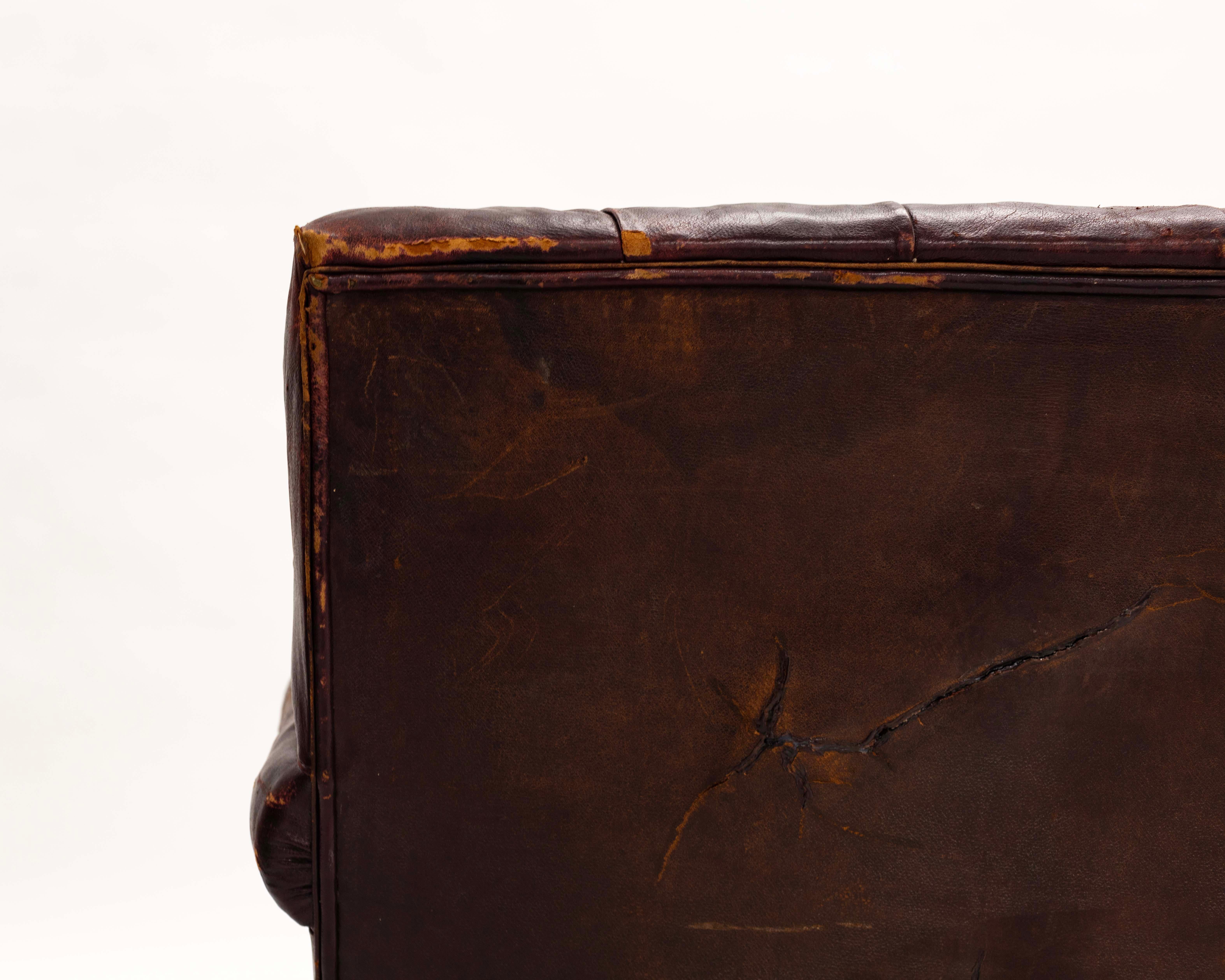 Edwardian Vintage Tufted Leather Library Chair 4