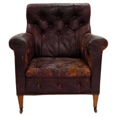 Edwardian Vintage Tufted Leather Library Chair