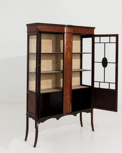 Edwardian Vitrine, Marquetry Wood Display Cabinet, UK, 19th Century
