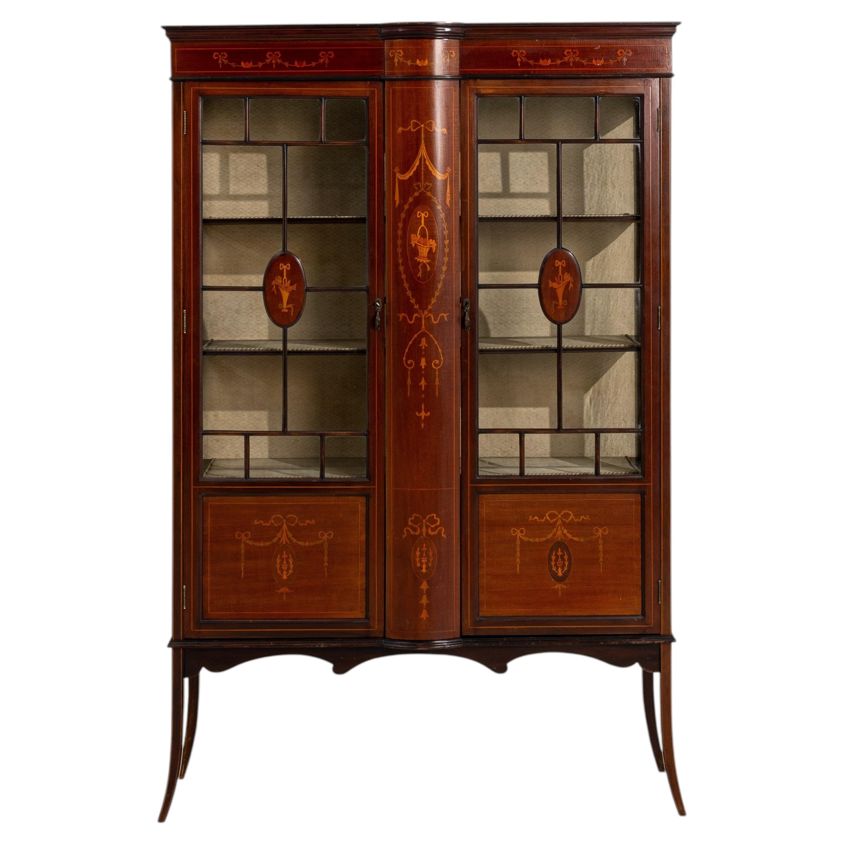 Vitrine édouardienne, vitrine en bois marqueté, Royaume-Uni, XIXe siècle en vente