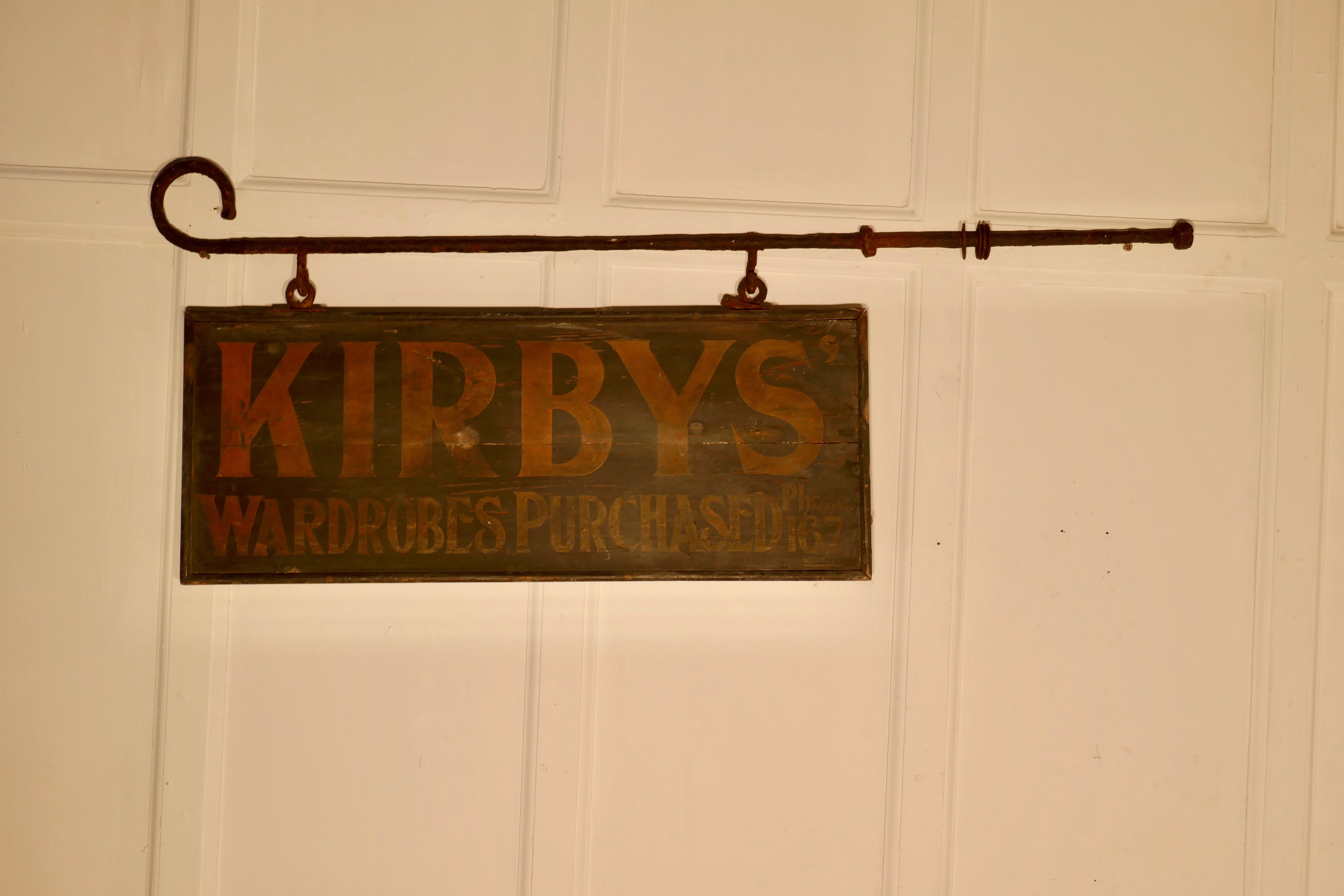 Folk Art Edwardian Wall Hung Shop Sign, Kirbys’ Wardrobes Purchased For Sale