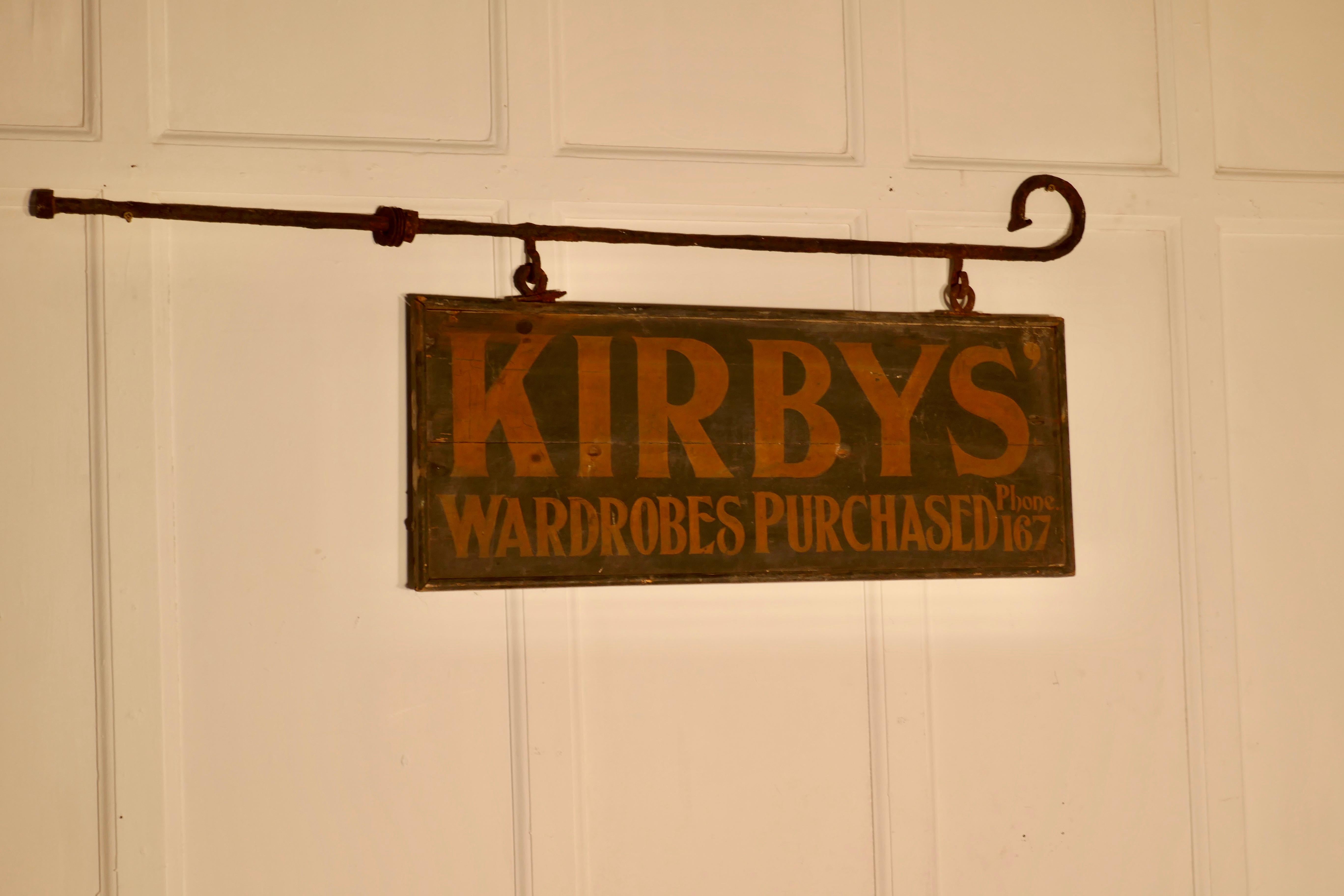 Edwardian Wall Hung Shop Sign, Kirbys’ Wardrobes Purchased In Good Condition For Sale In Chillerton, Isle of Wight