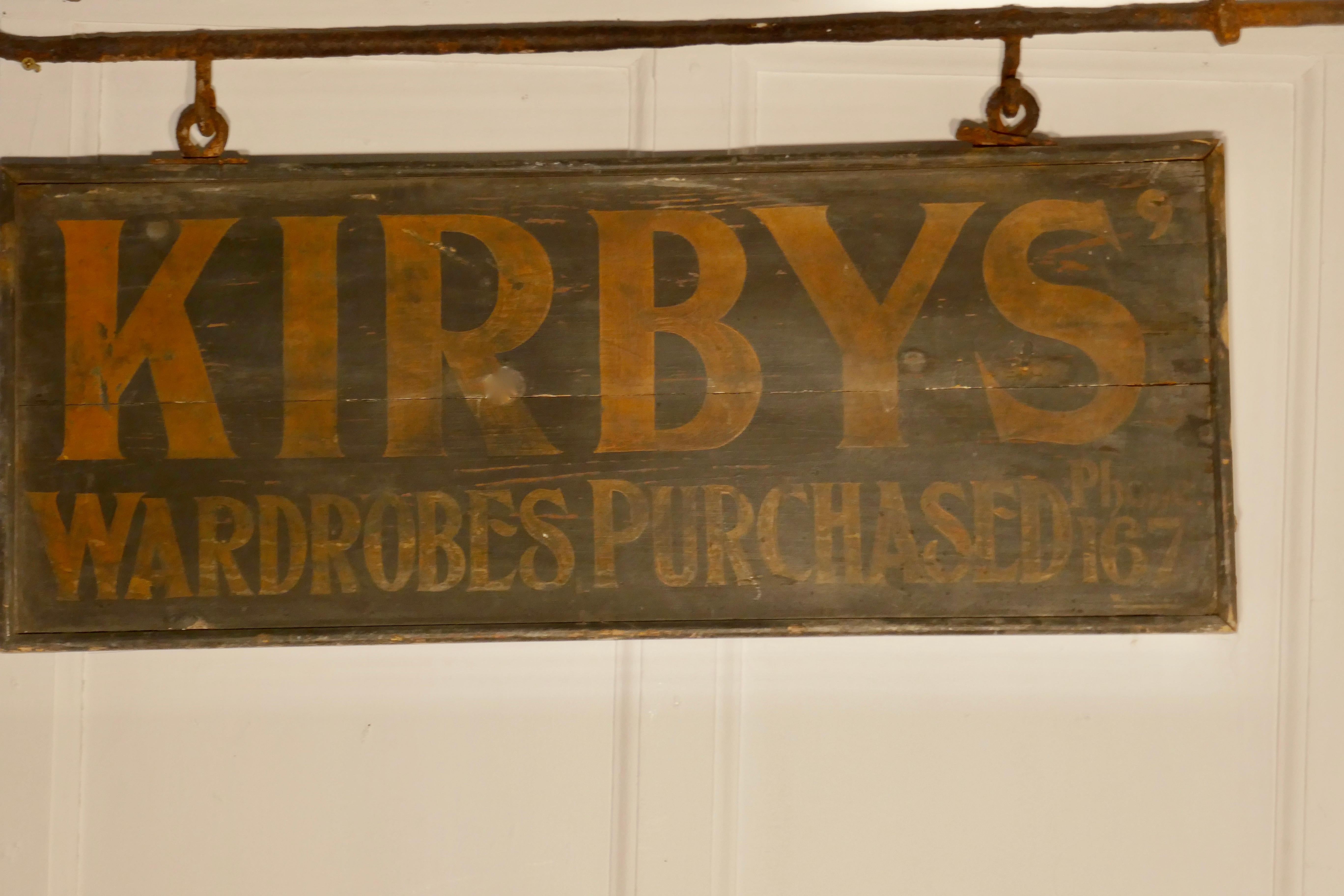 20th Century Edwardian Wall Hung Shop Sign, Kirbys’ Wardrobes Purchased For Sale