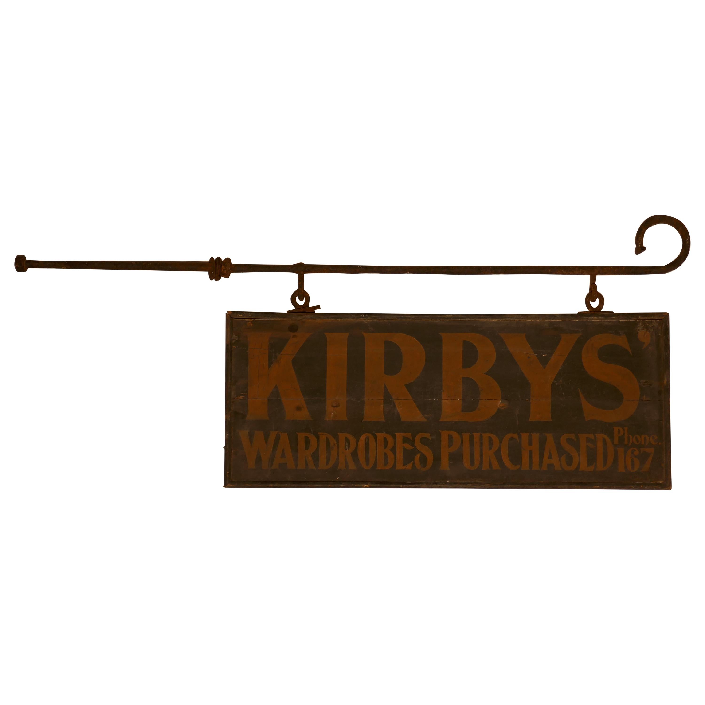 Edwardian Wall Hung Shop Sign, Kirbys’ Wardrobes Purchased For Sale