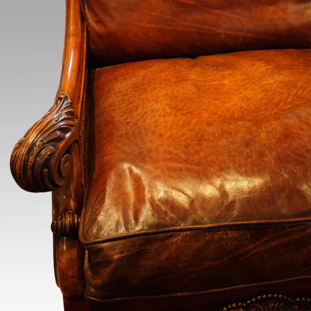 Edwardian Walnut and Leather Bergere Sofa 6
