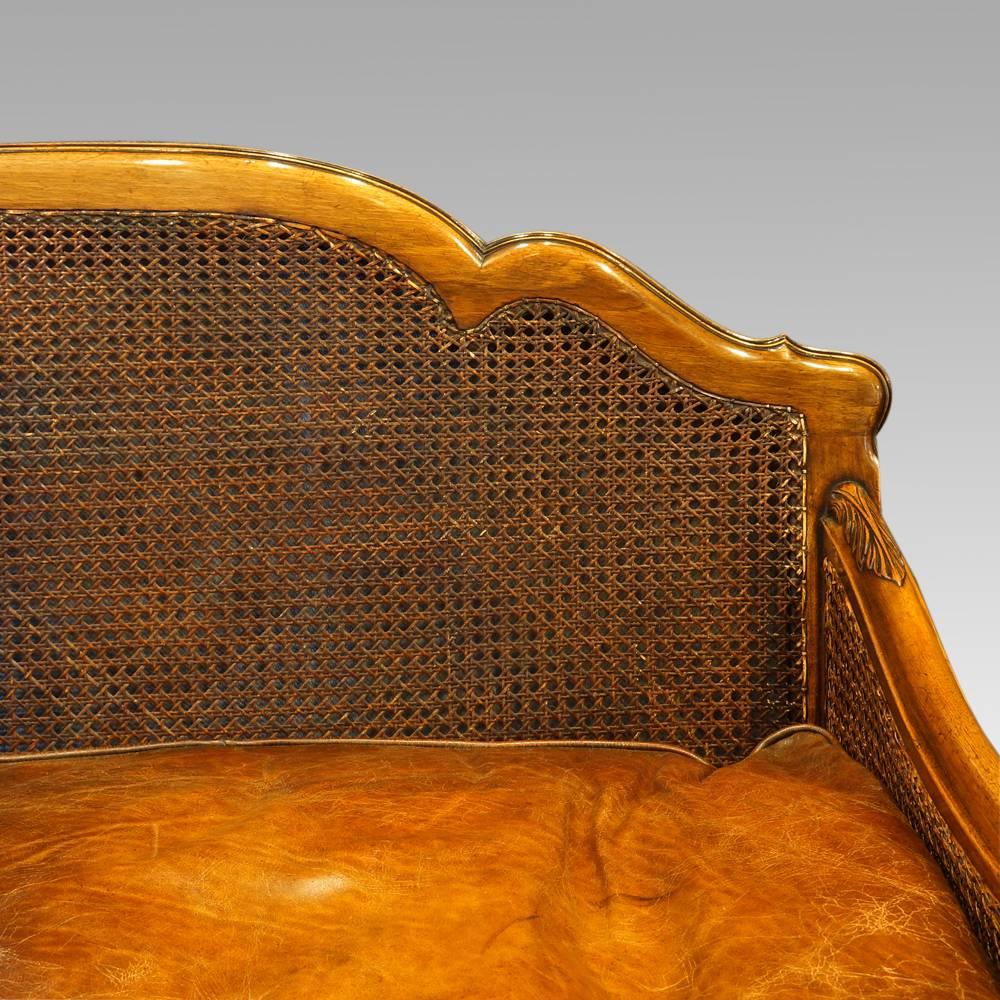Edwardian Walnut and Leather Bergere Sofa 8