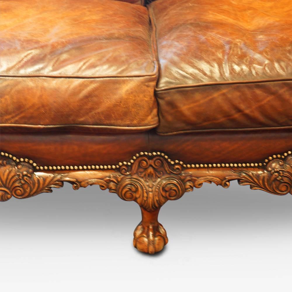 Edwardian Walnut and Leather Bergere Sofa 11