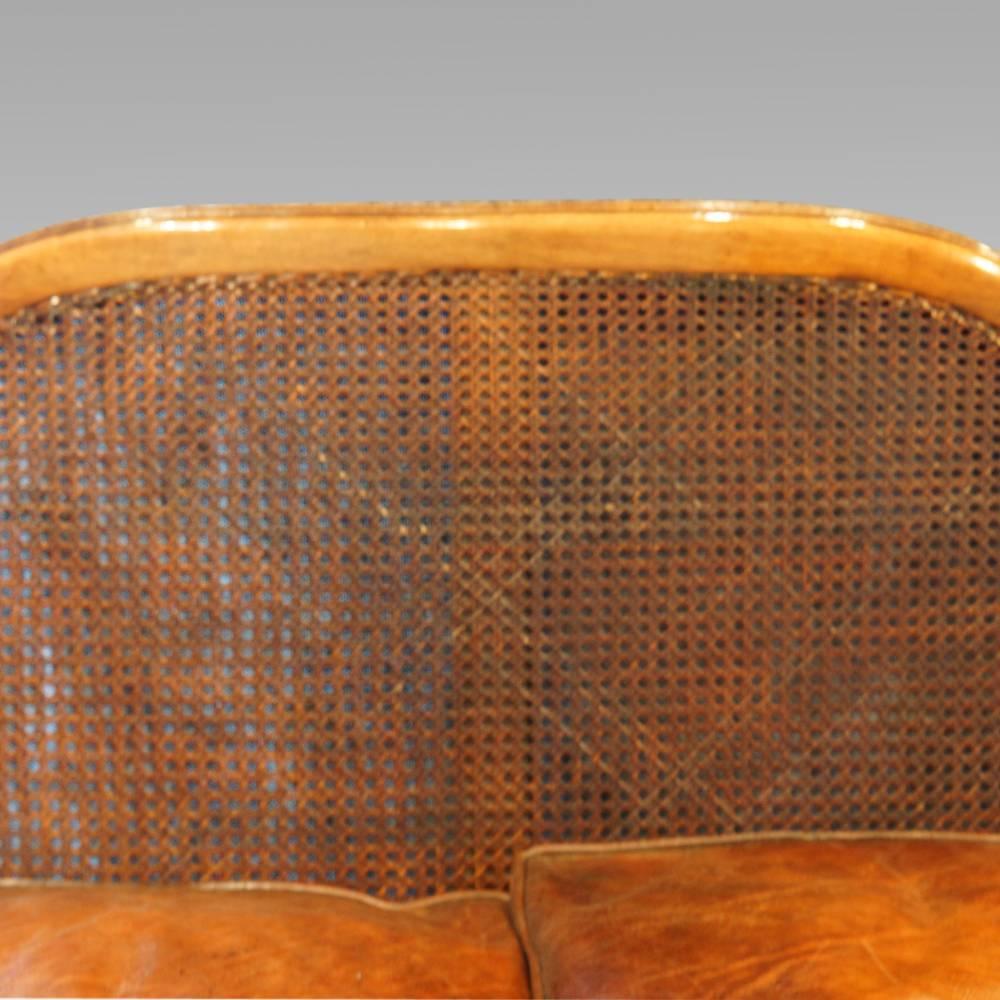Edwardian Walnut and Leather Bergere Sofa 1