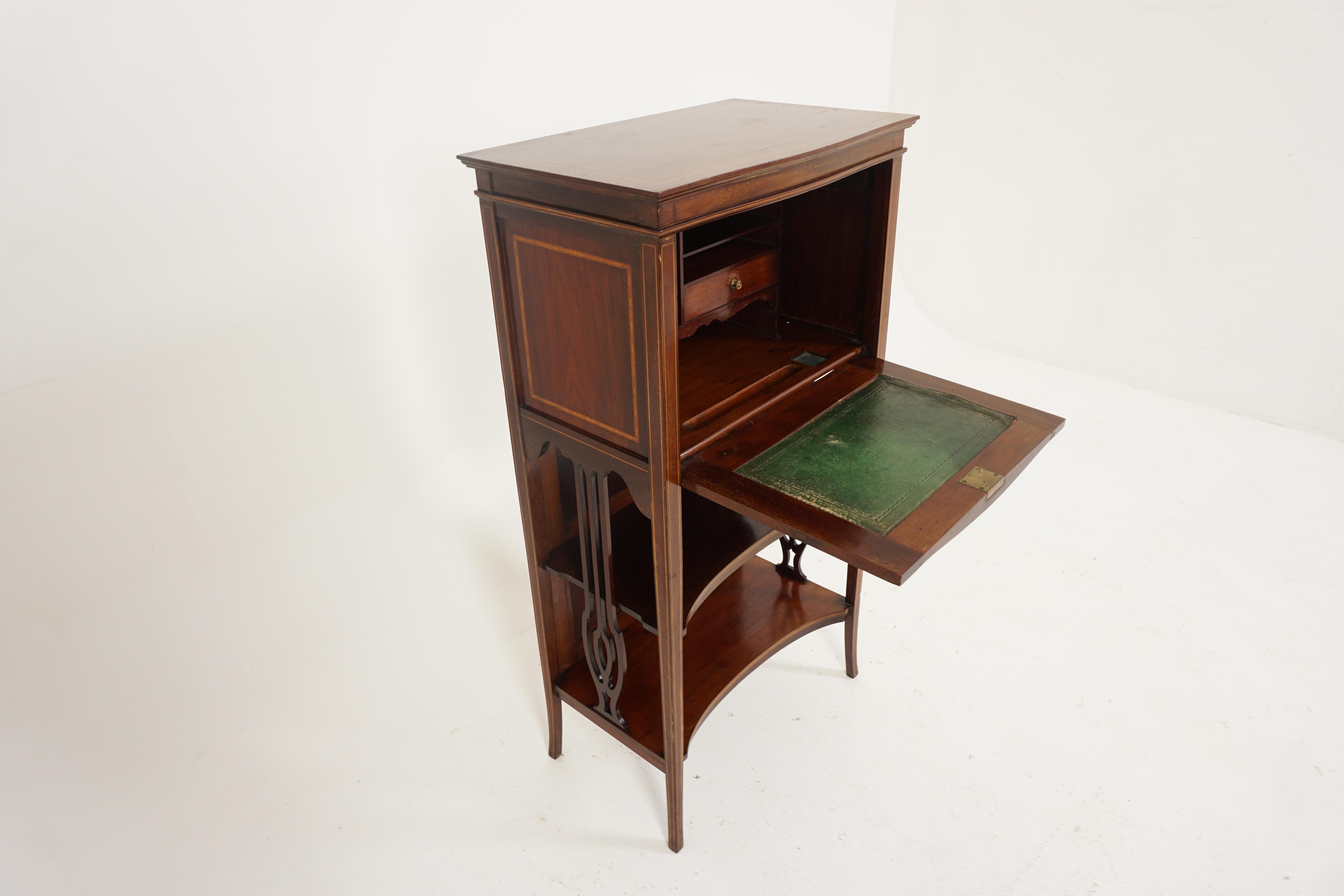 Edwardian Walnut Inlaid Ladies Writing Drop Front Desk, Scotland 1910, H246 In Good Condition In Vancouver, BC