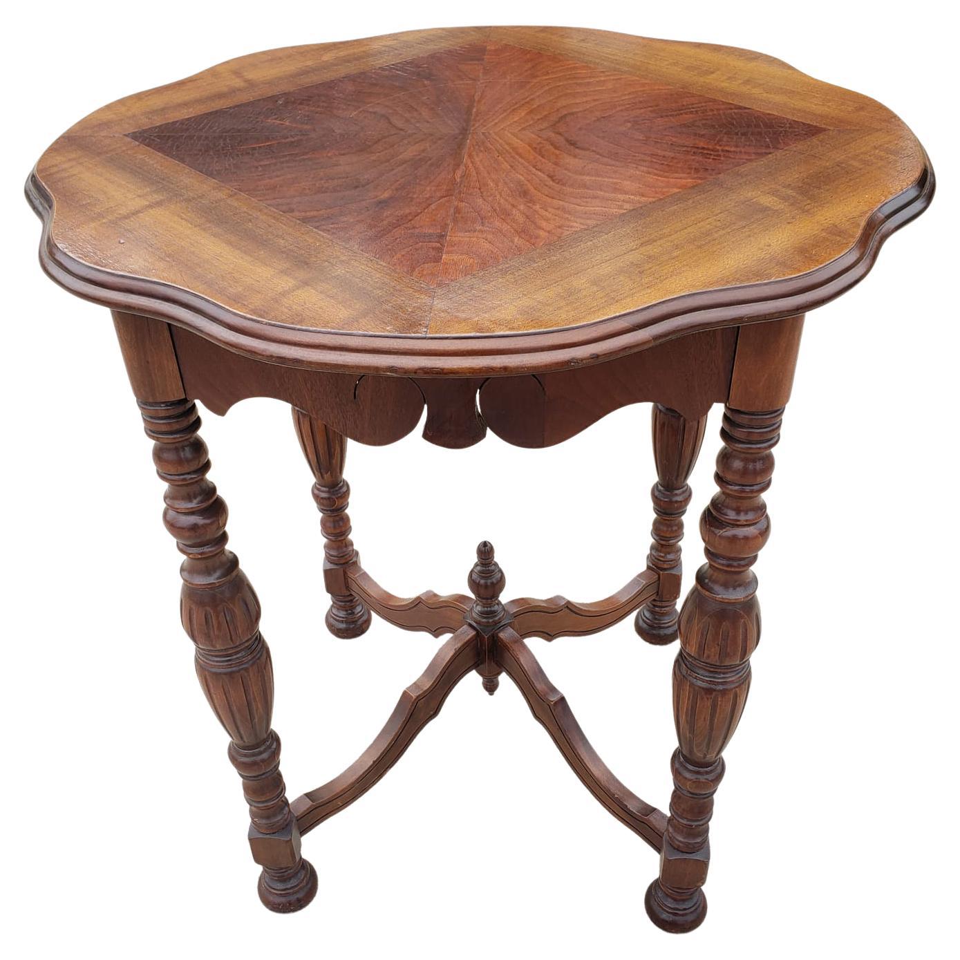 Edwardian Walnut Occasional Table with Book Matched Top , circa 1930s" For Sale