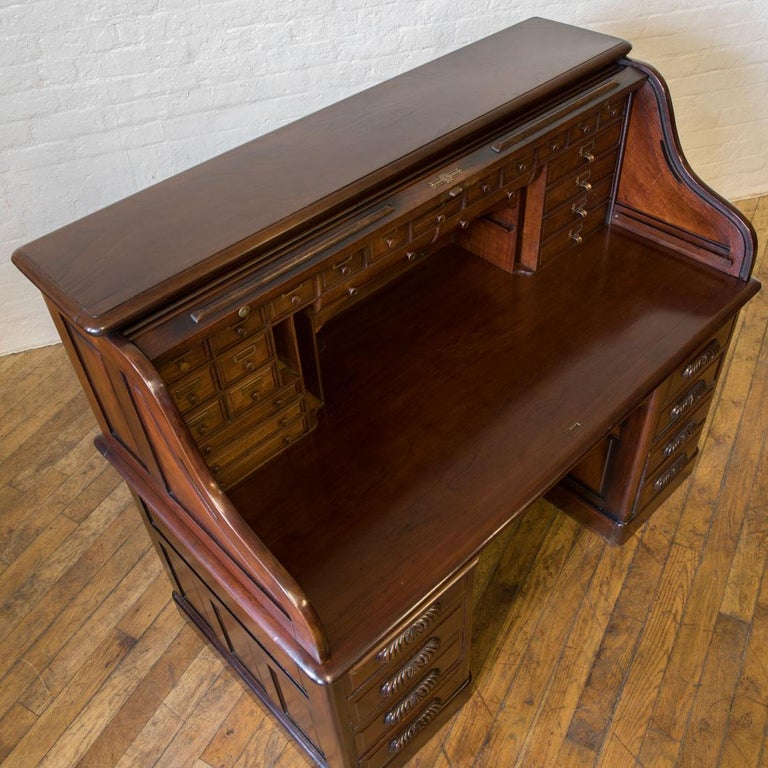 Edwardian Walnut Roll Top Desk For Sale At 1stdibs