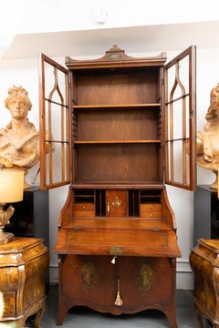 Edwardian Walnut Secretary with Hand Painted Motifs