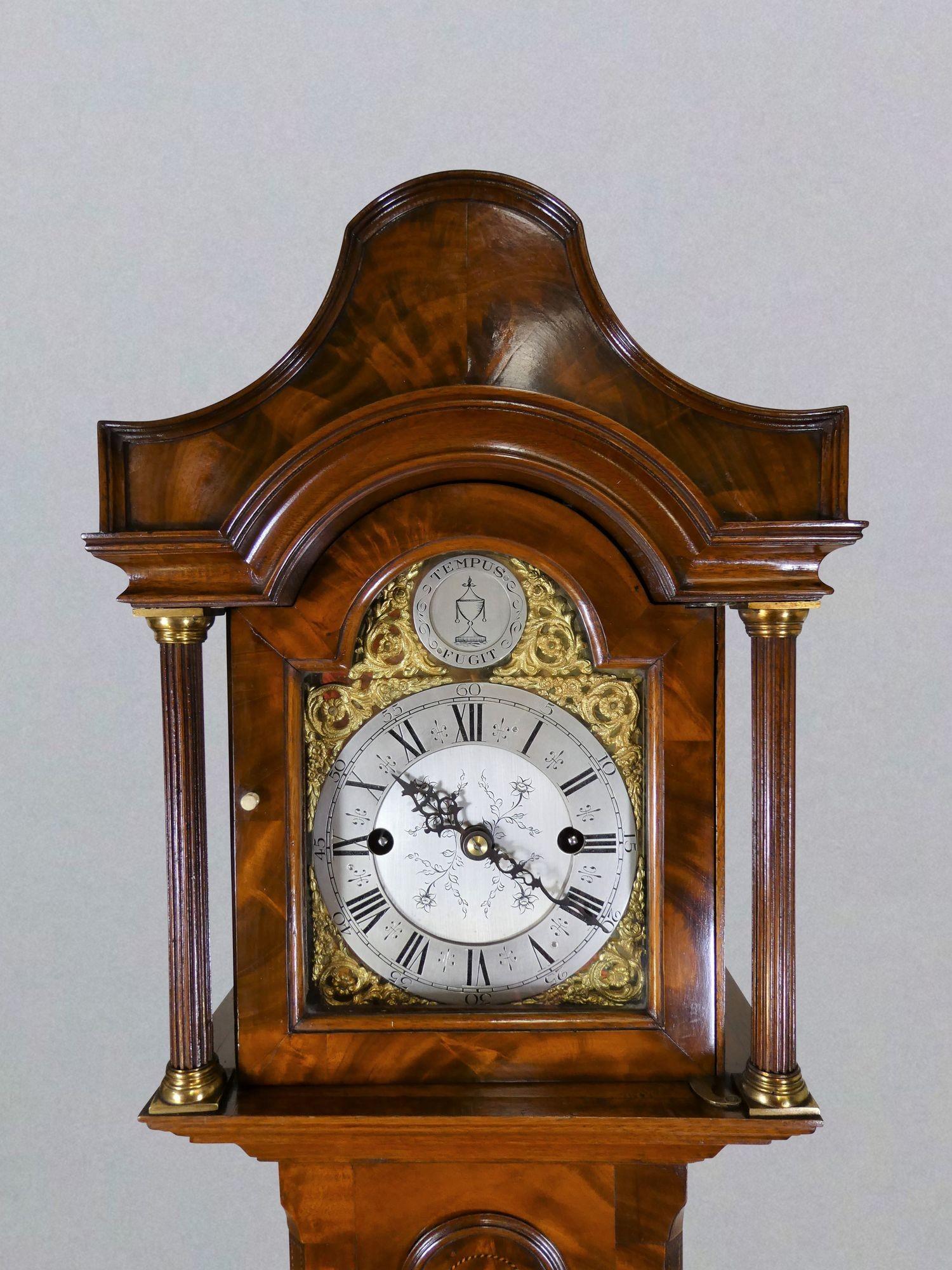 Edwardian Walnut Weight Driven Grandmother Clock In Good Condition For Sale In Norwich, GB