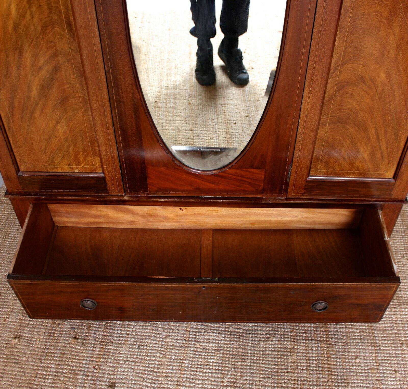 Edwardian Wardrobe Mahogany Mirrored Armoire 2