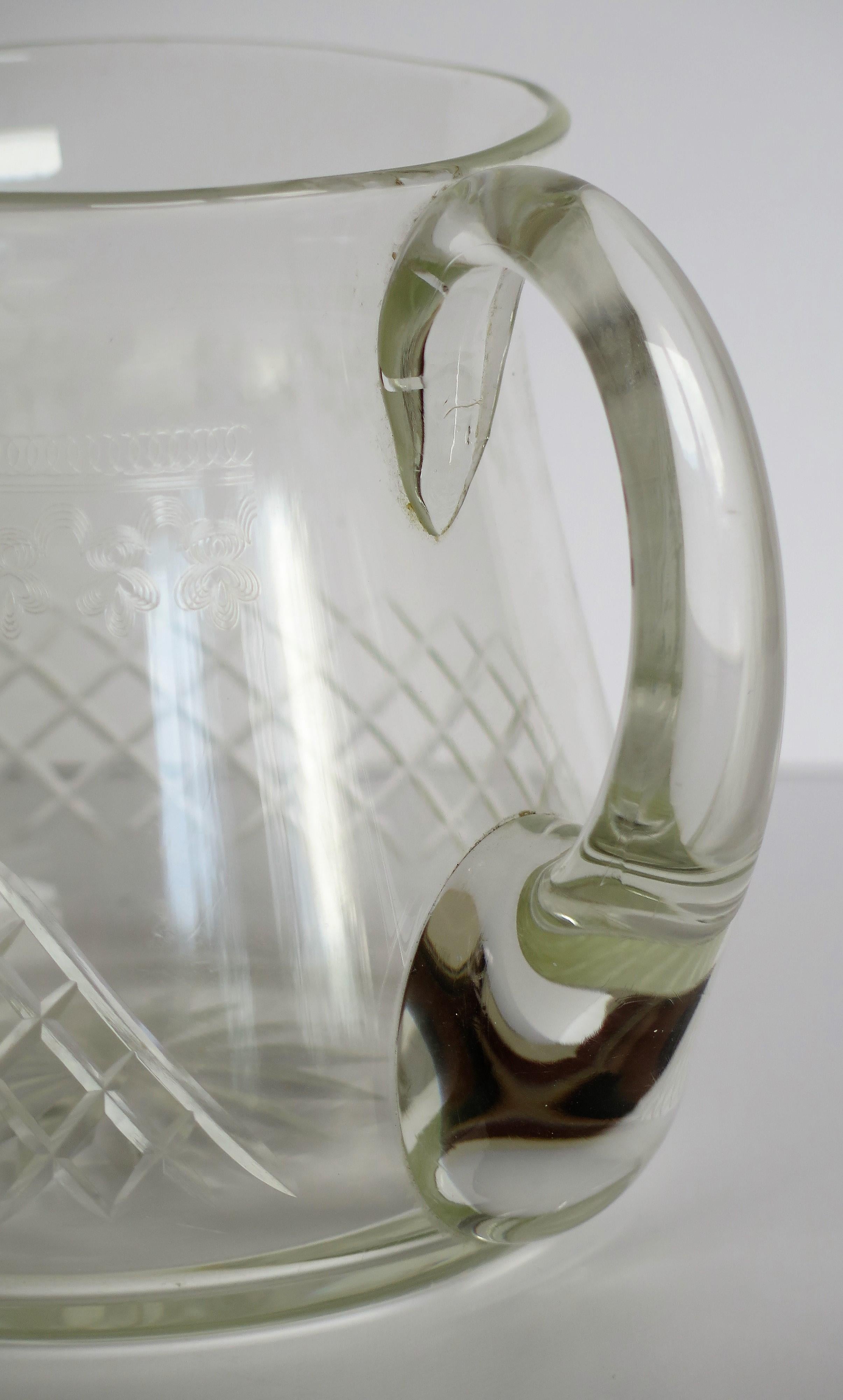 Edwardian Water Jug or Pitcher Crystal Lead Glass Cut and Engraved Holds 1.5 Pt 3
