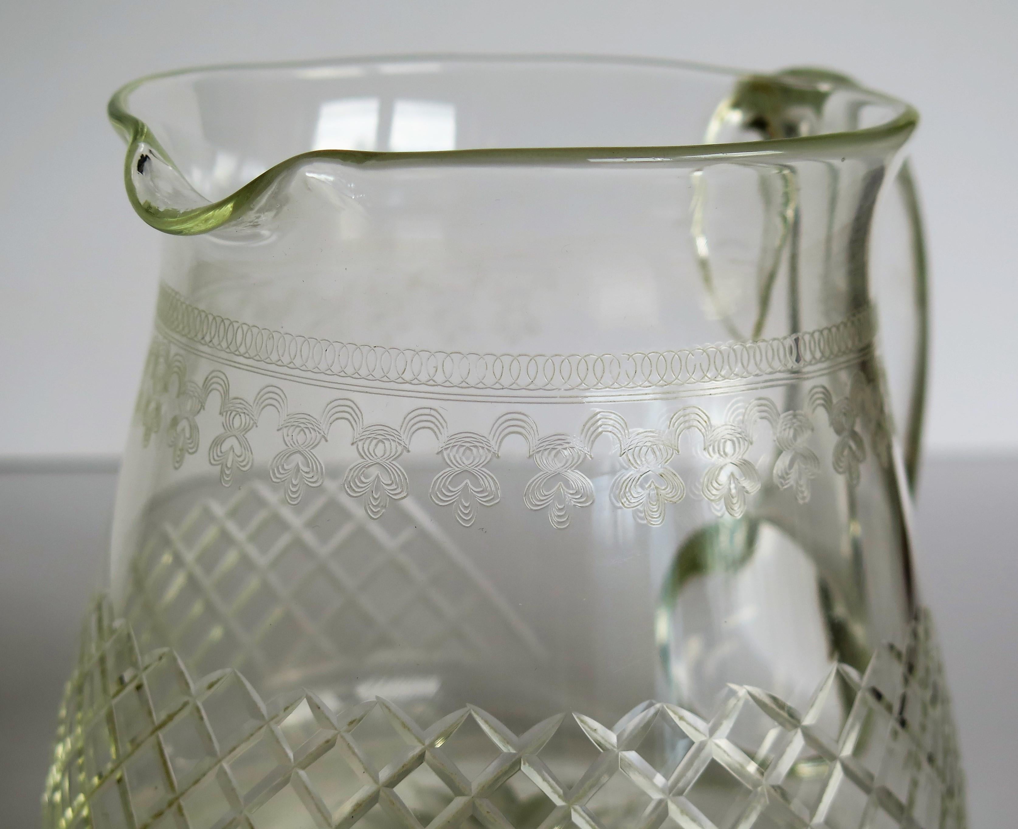 Edwardian Water Jug or Pitcher Crystal Lead Glass Cut and Engraved Holds 1.5 Pt 4