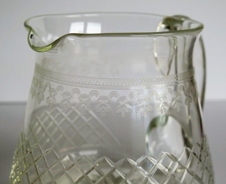 Edwardian Water Jug or Pitcher Crystal Lead Glass Cut and Engraved