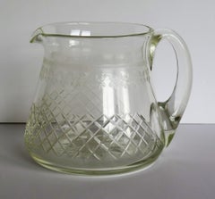 Edwardian Water Jug or Pitcher Crystal Lead Glass Cut and Engraved Holds 1.5 Pt