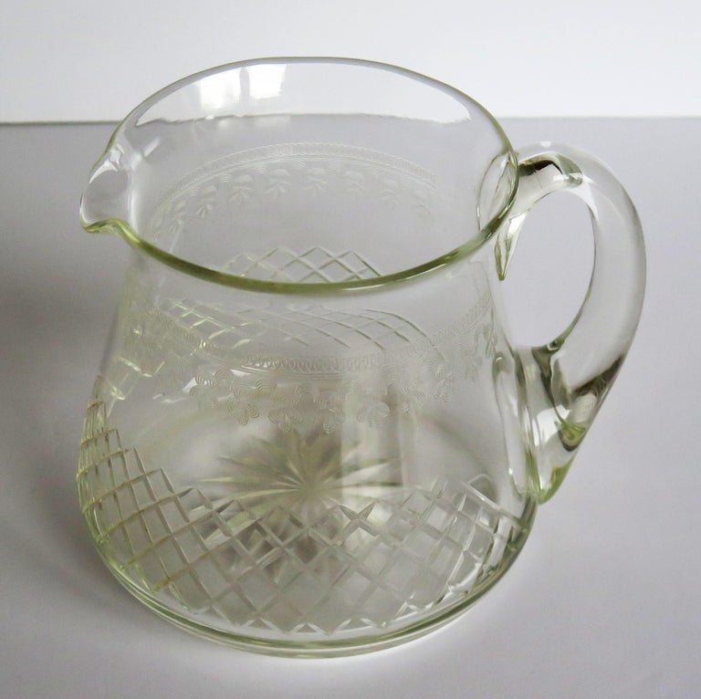 Edwardian Water Jug or Pitcher Crystal Lead Glass Cut and Engraved