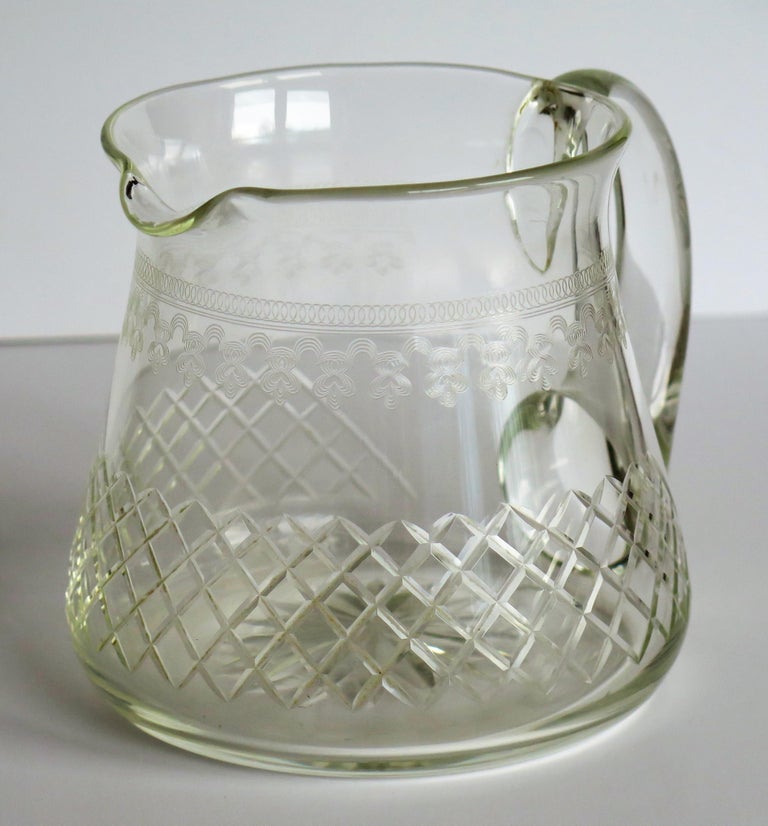 Edwardian Water Jug or Pitcher Crystal Lead Glass Cut and Engraved