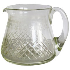 Edwardian Water Jug or Pitcher Crystal Lead Glass Cut and Engraved Holds 1.5 Pt