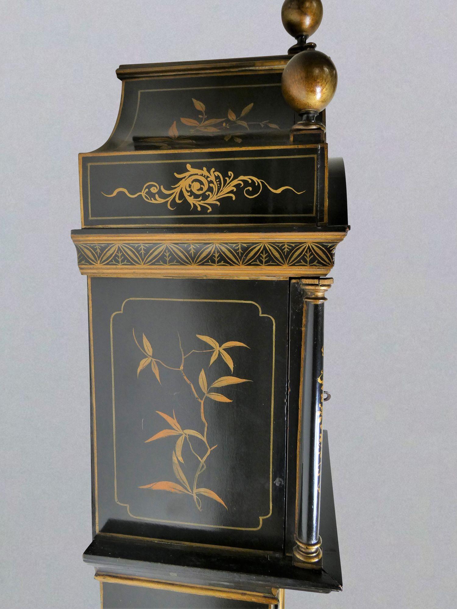 Edwardian Weight Driven Chinoiserie Decorated Grandmother Clock For Sale 2