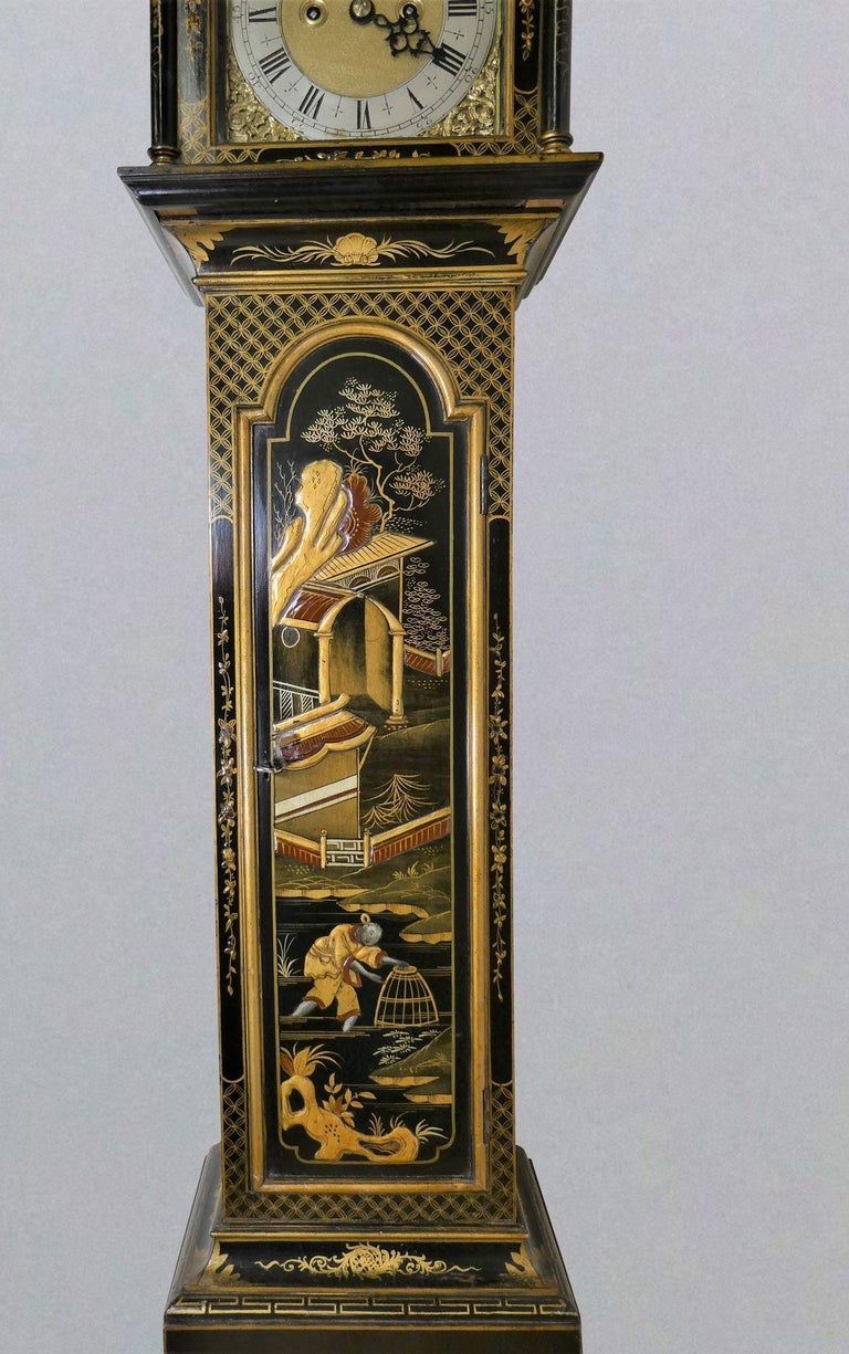 Edwardian Weight Driven Chinoiserie Decorated Grandmother Clock For Sale at 1stDibs