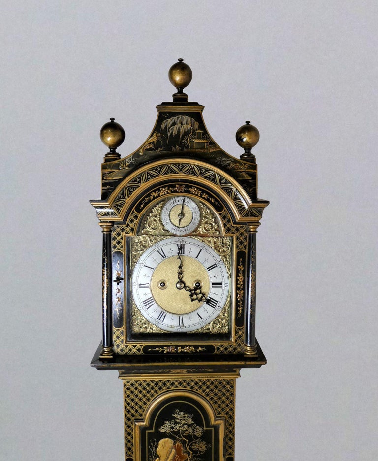 Edwardian Weight Driven Chinoiserie Decorated Grandmother Clock For Sale at 1stDibs