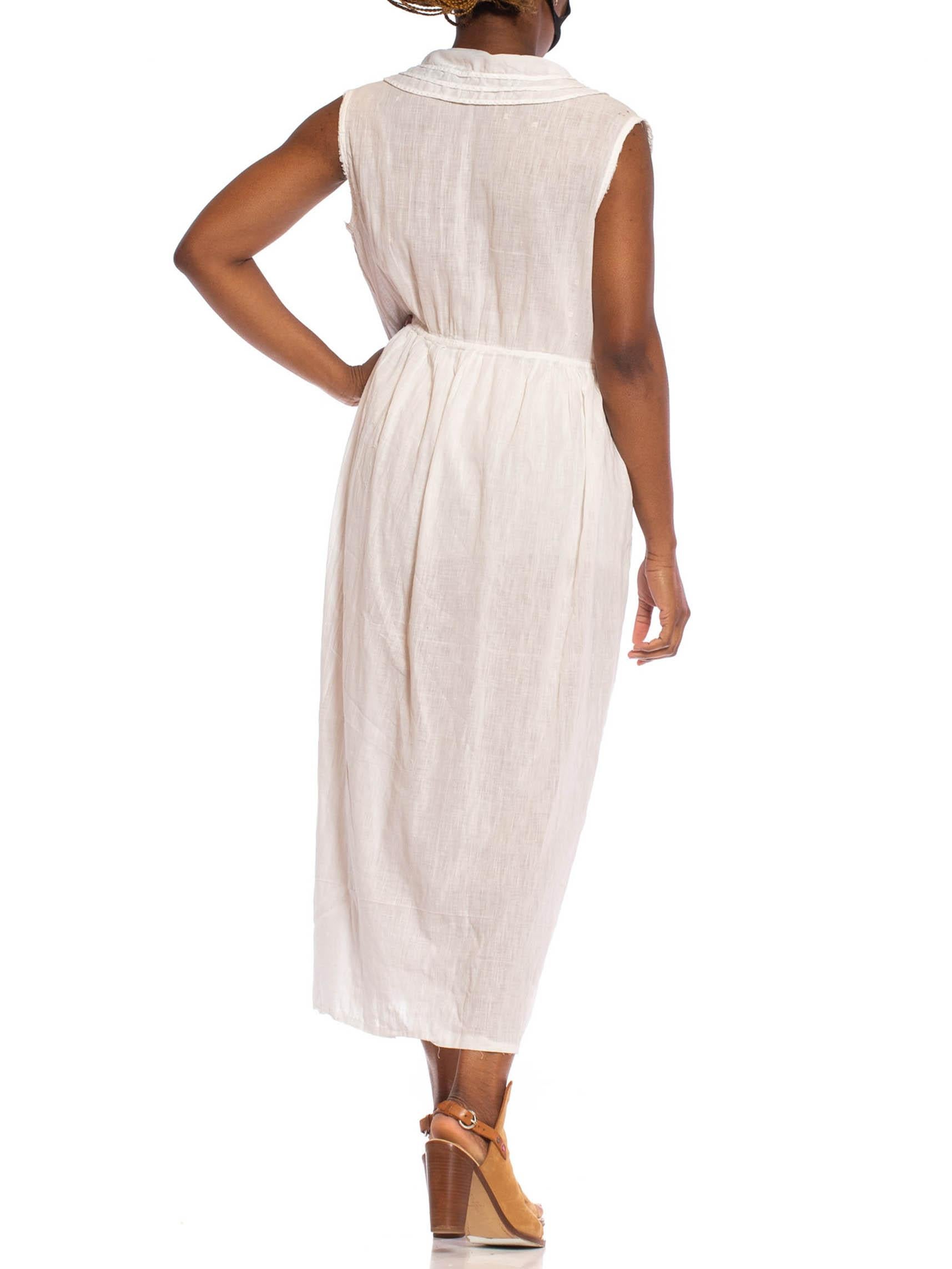 Women's Edwardian White Antique Organic Cotton Sleeveless Dress For Sale