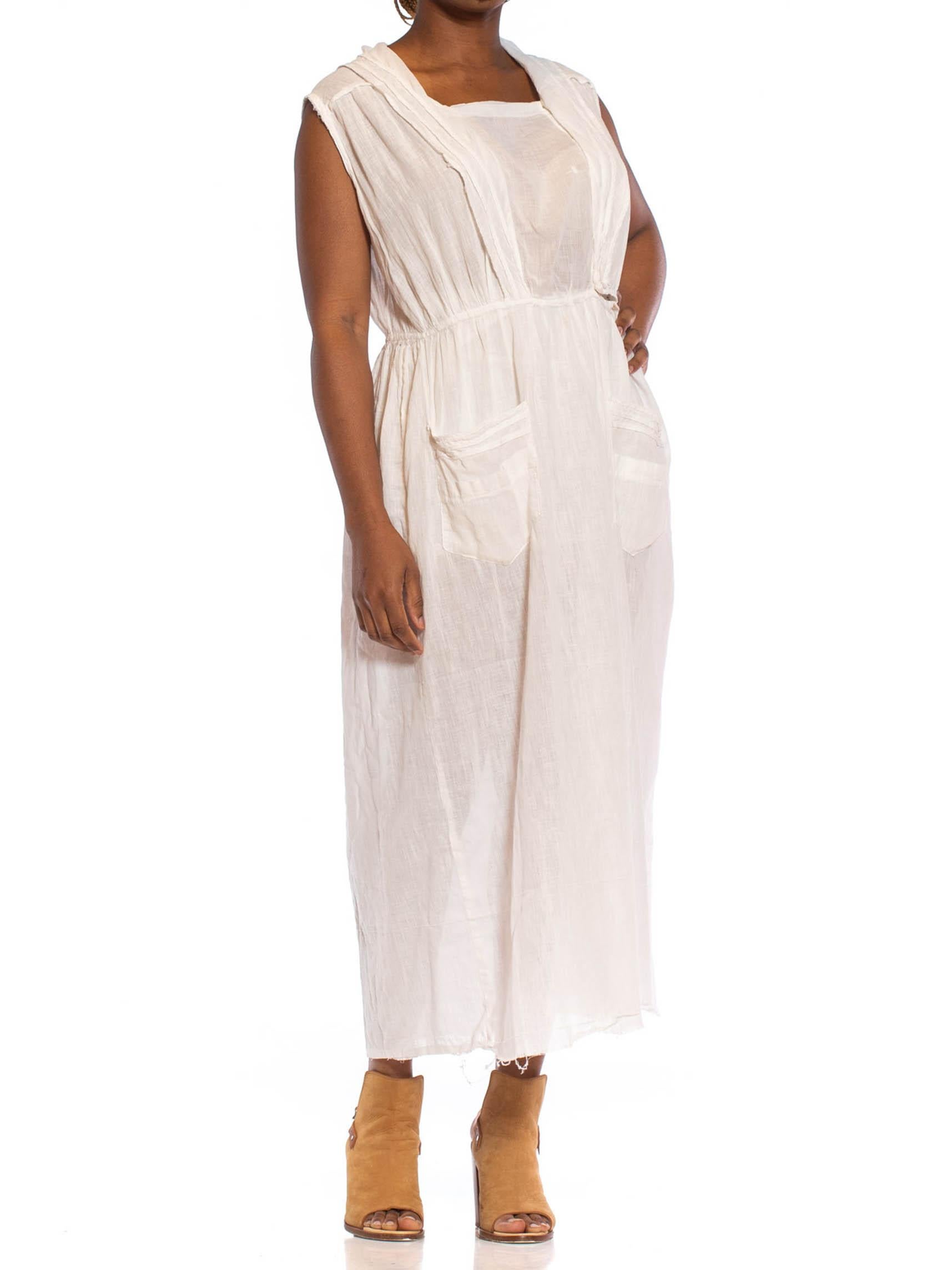 Vestido Eduardiano Blanco Antiguo de Algodón Ecológico sin Mangas en venta 3