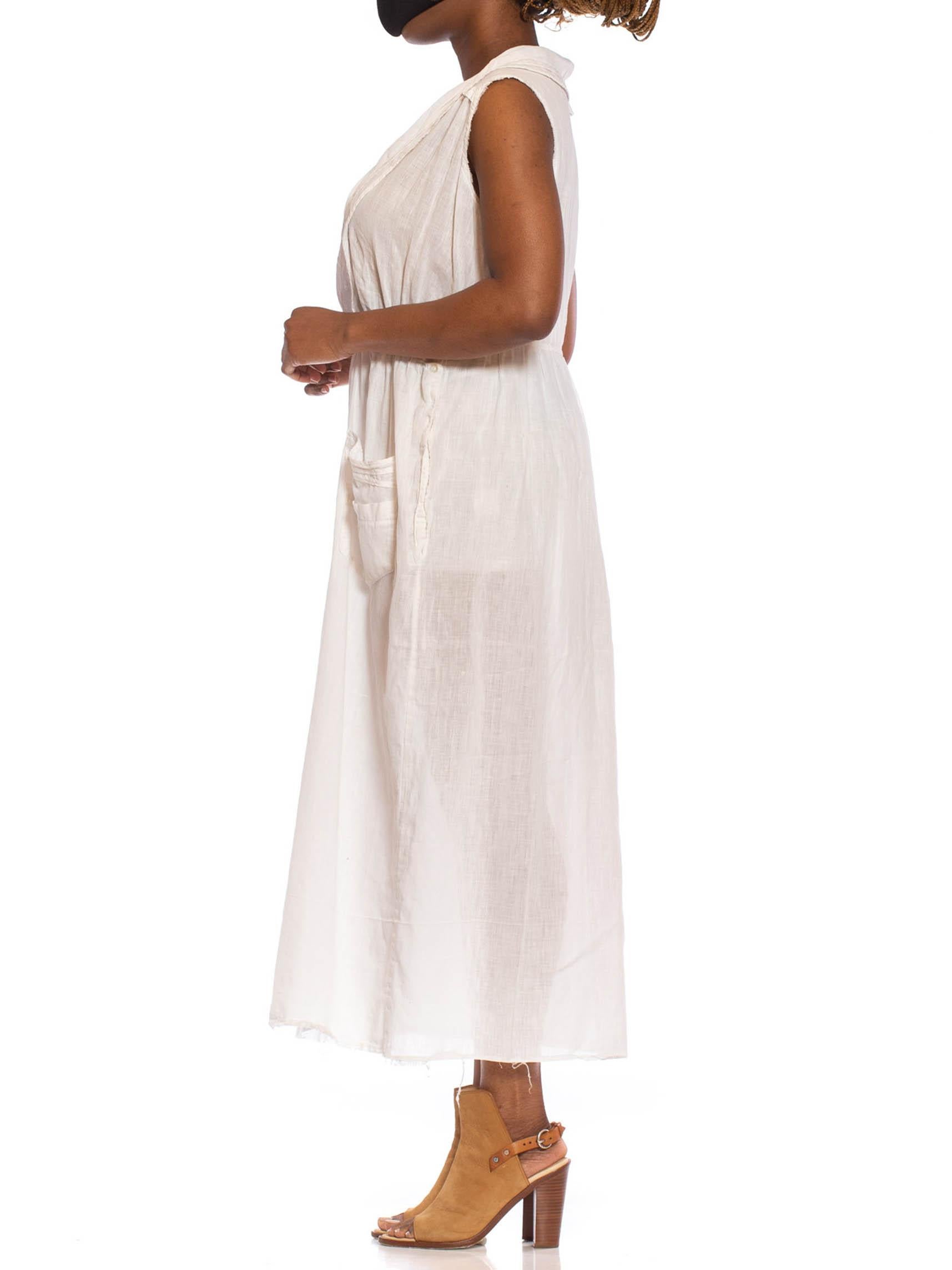 Vestido Eduardiano Blanco Antiguo de Algodón Ecológico sin Mangas en venta 5