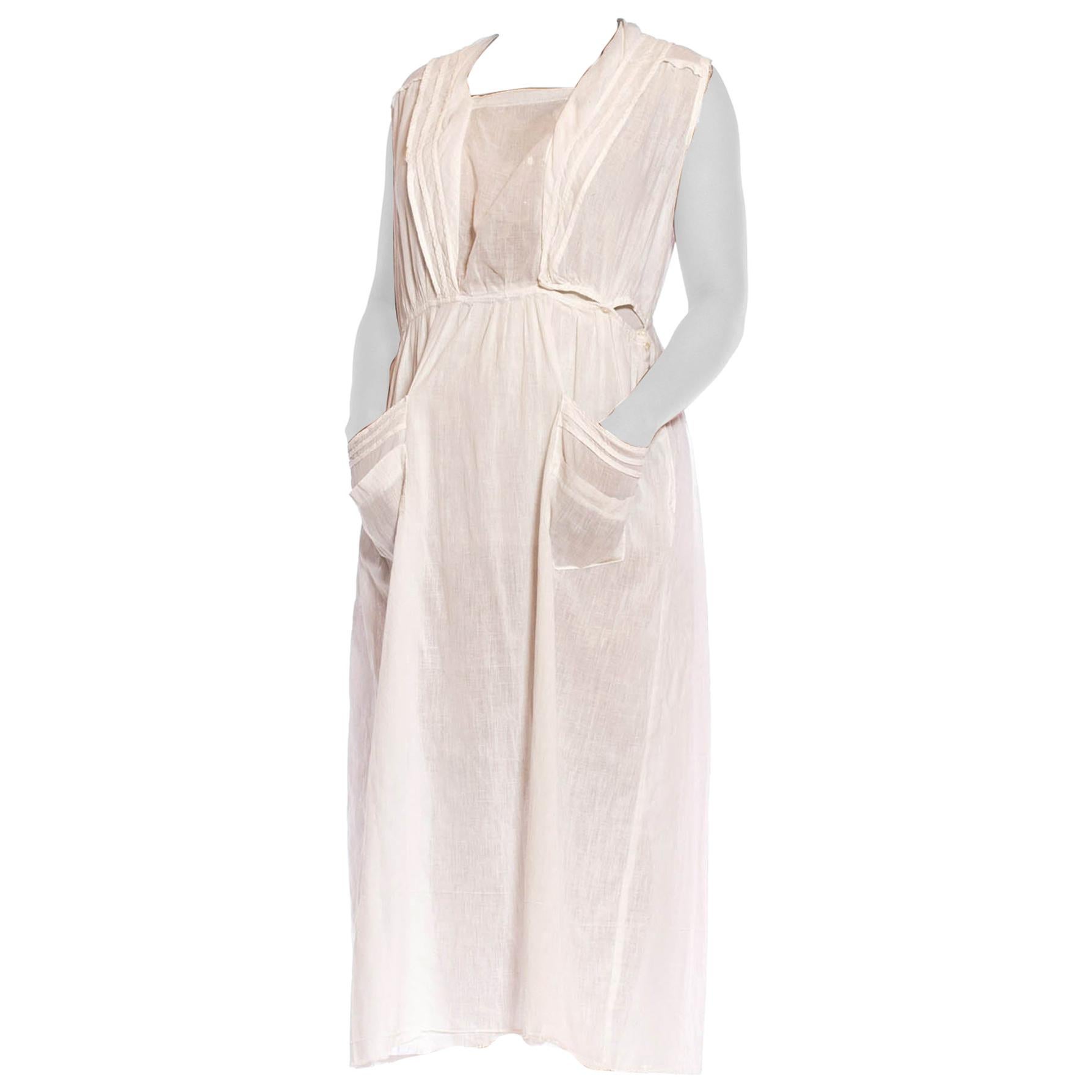 Edwardian White Antique Organic Cotton Sleeveless Dress For Sale