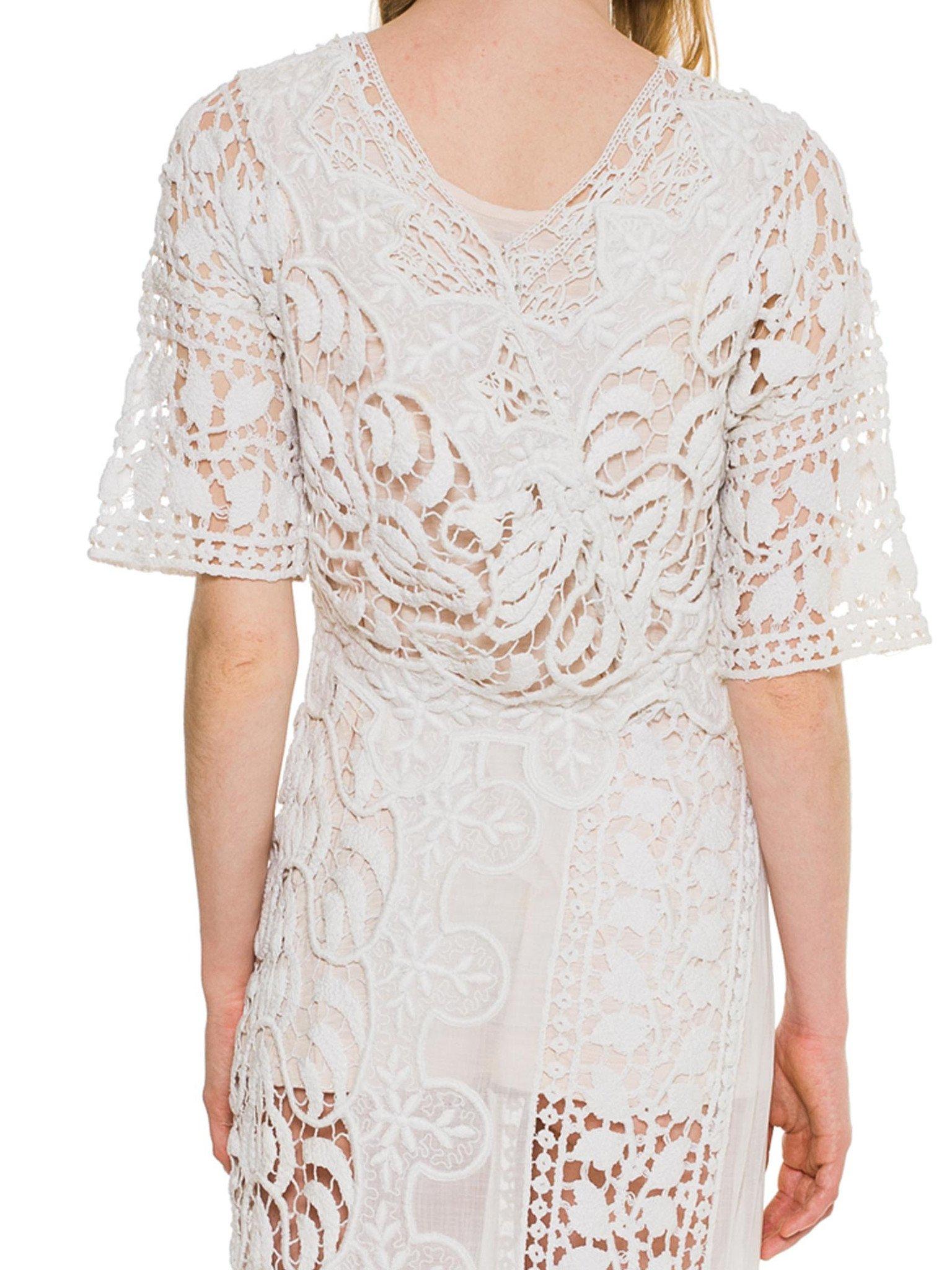 Gray Edwardian White Cotton Asymmetrical Oversized Lace Tea Dress